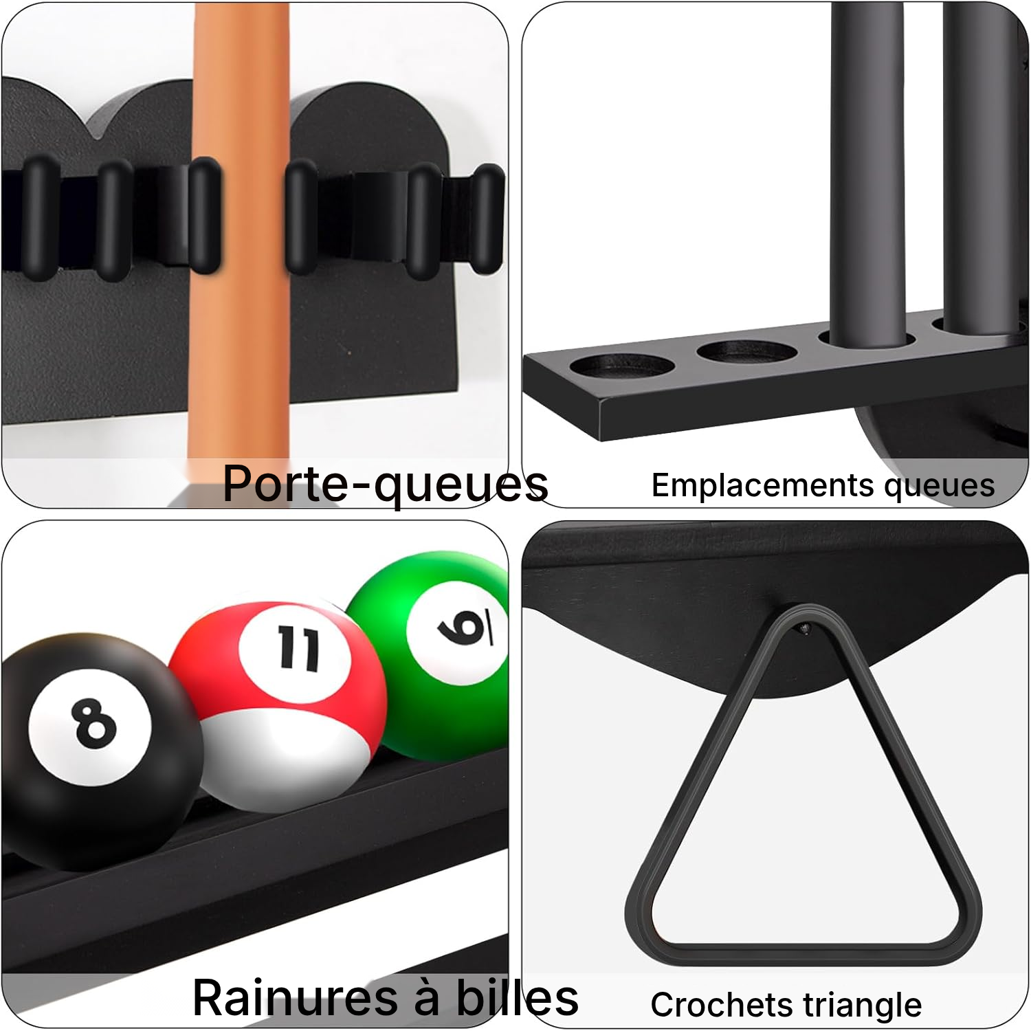 Support de queue de billard noir mural — 3