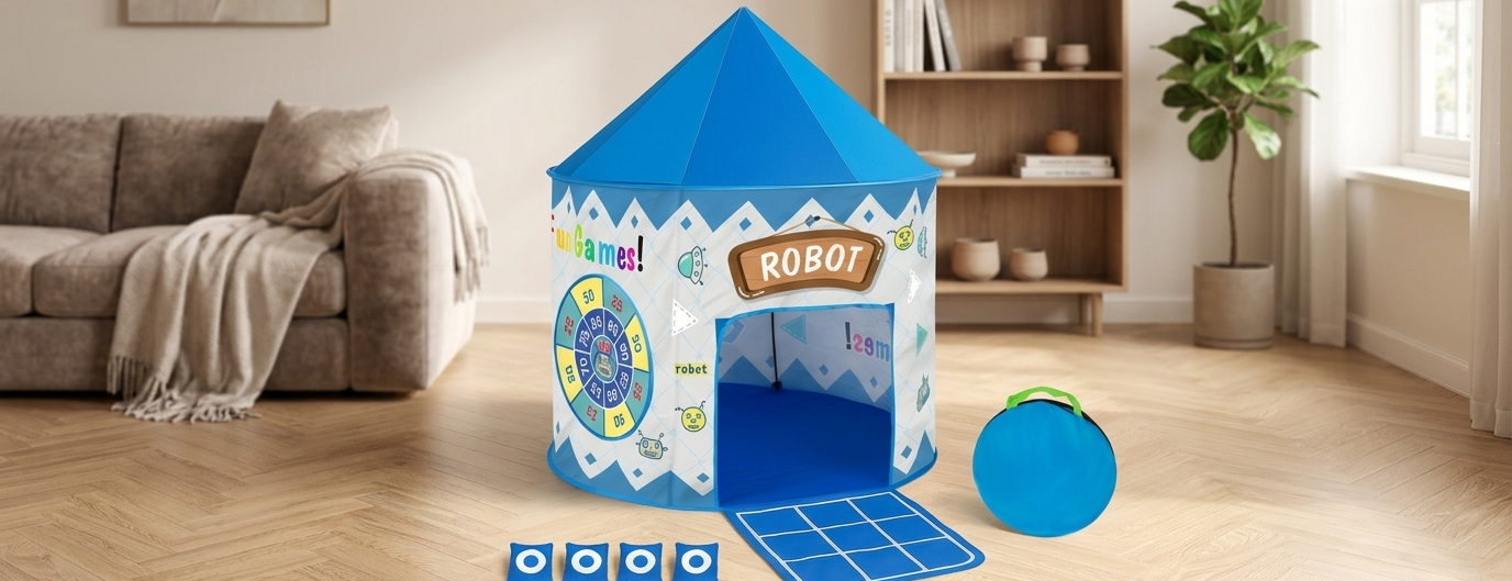 Tente à balles bleue — 4 jeux intégrés