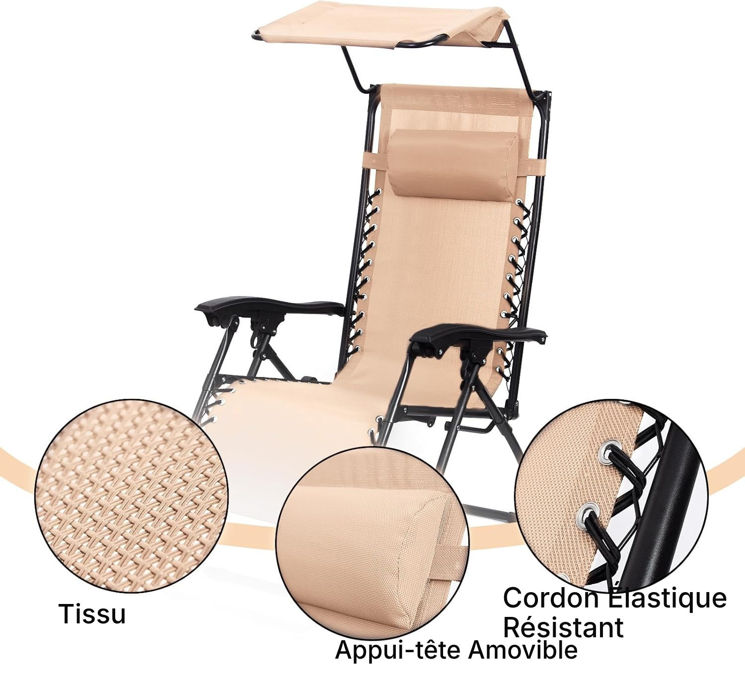 Jardin transat pliable kaki 110 cm, prêt à poser — 2