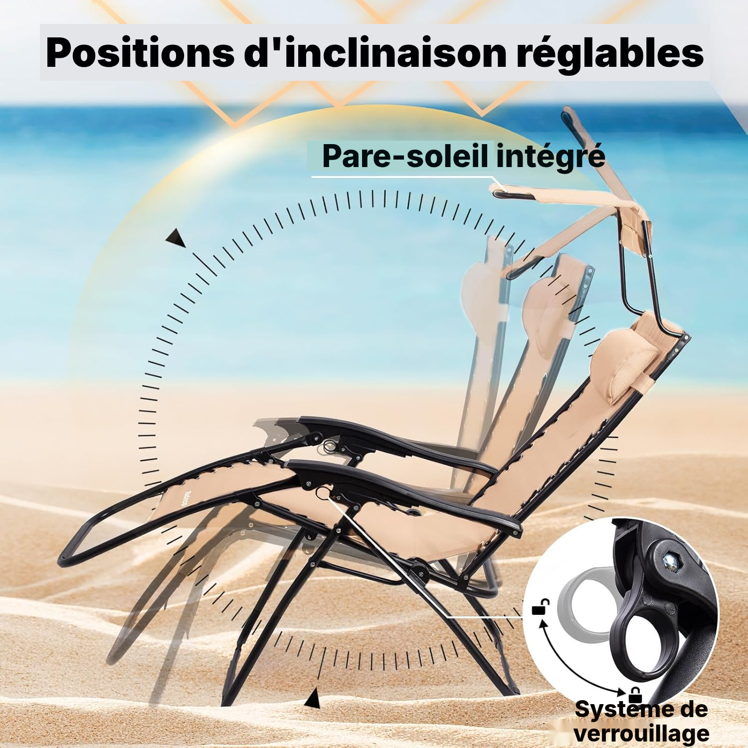Jardin transat pliable kaki 110 cm, prêt à poser — 3