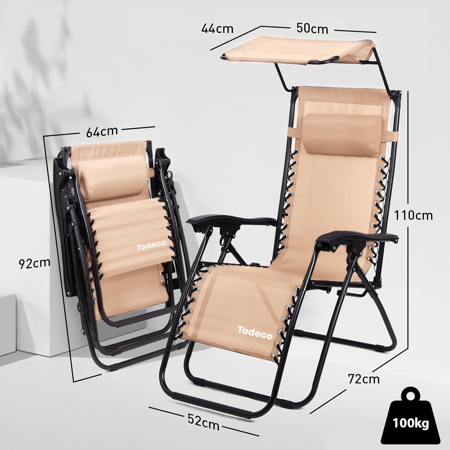 Jardin transat pliable kaki 110 cm, prêt à poser — 6
