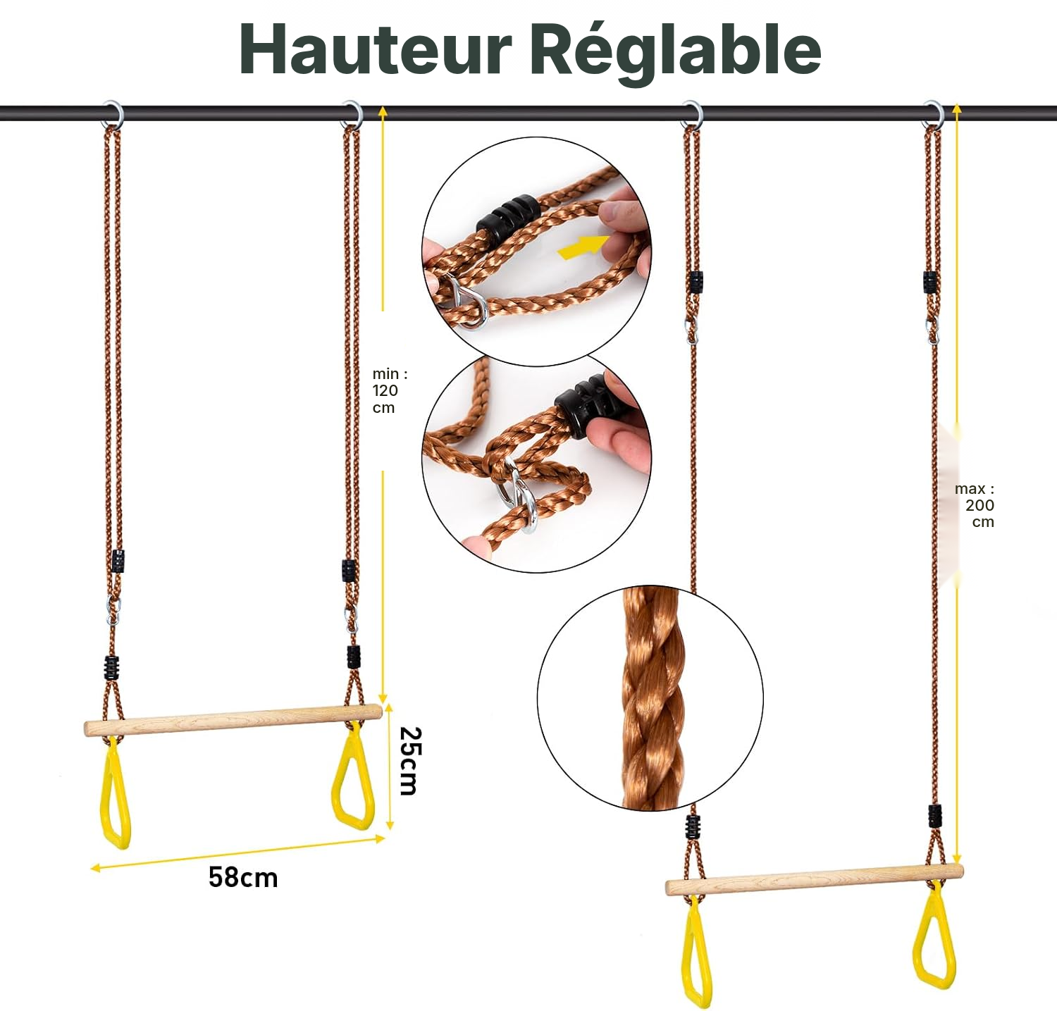 Anneaux gymnastique jaune 59 cm – force dehors — 2