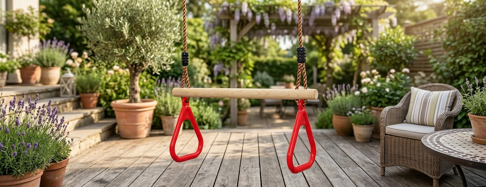 Anneaux gym trapèze rouge 200 cm pour jouer