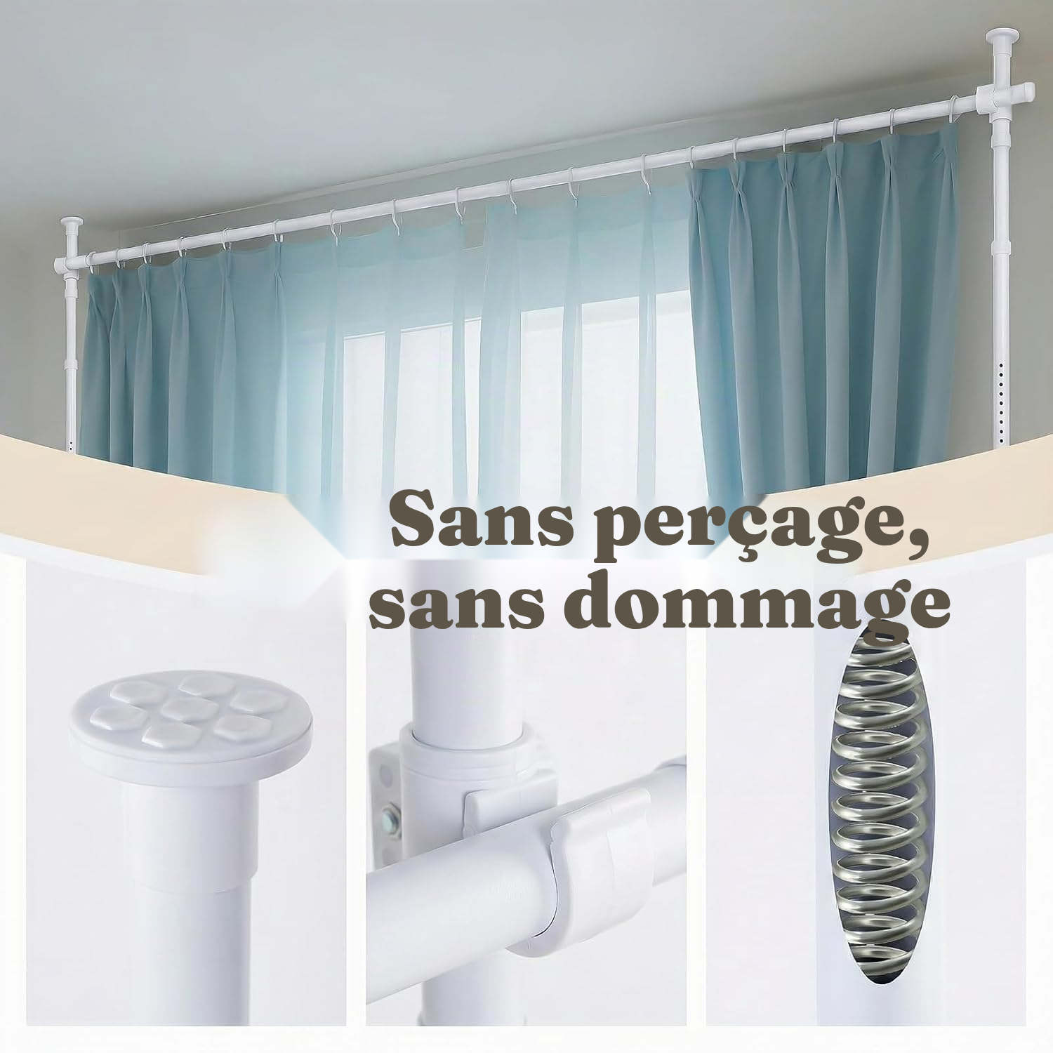 Tringle à rideaux blanche — séparez sans percer — 3