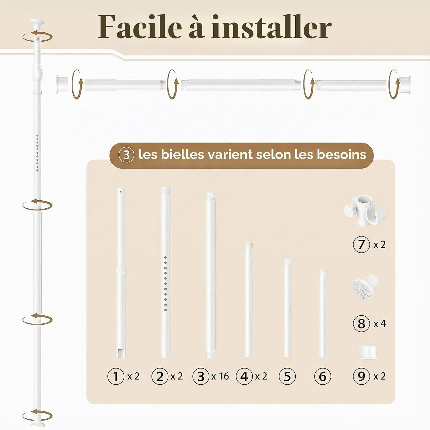 Tringle à rideaux blanche — séparez sans percer — 6