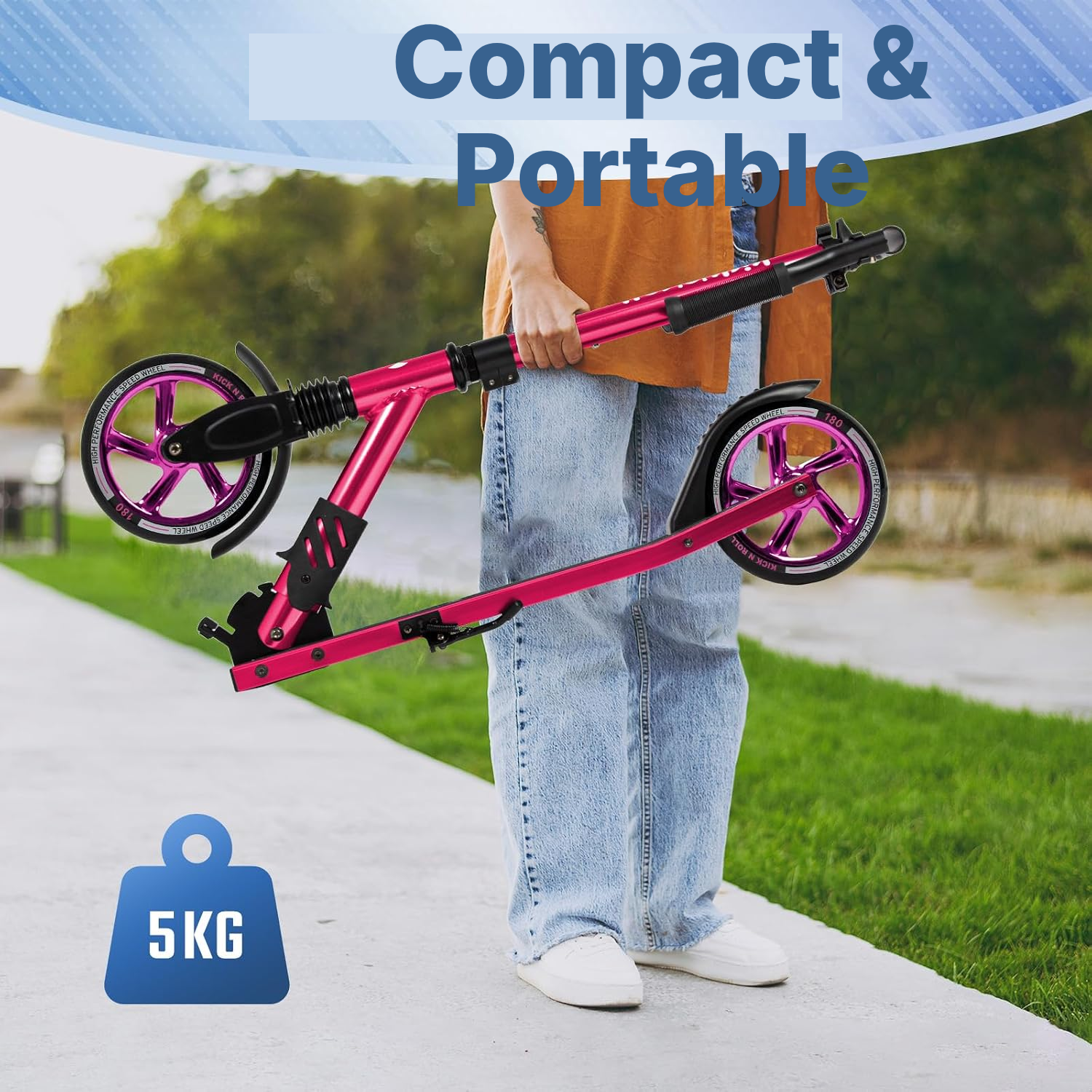 Trottinette pour adulte rose, hauteur 43 cm — 2