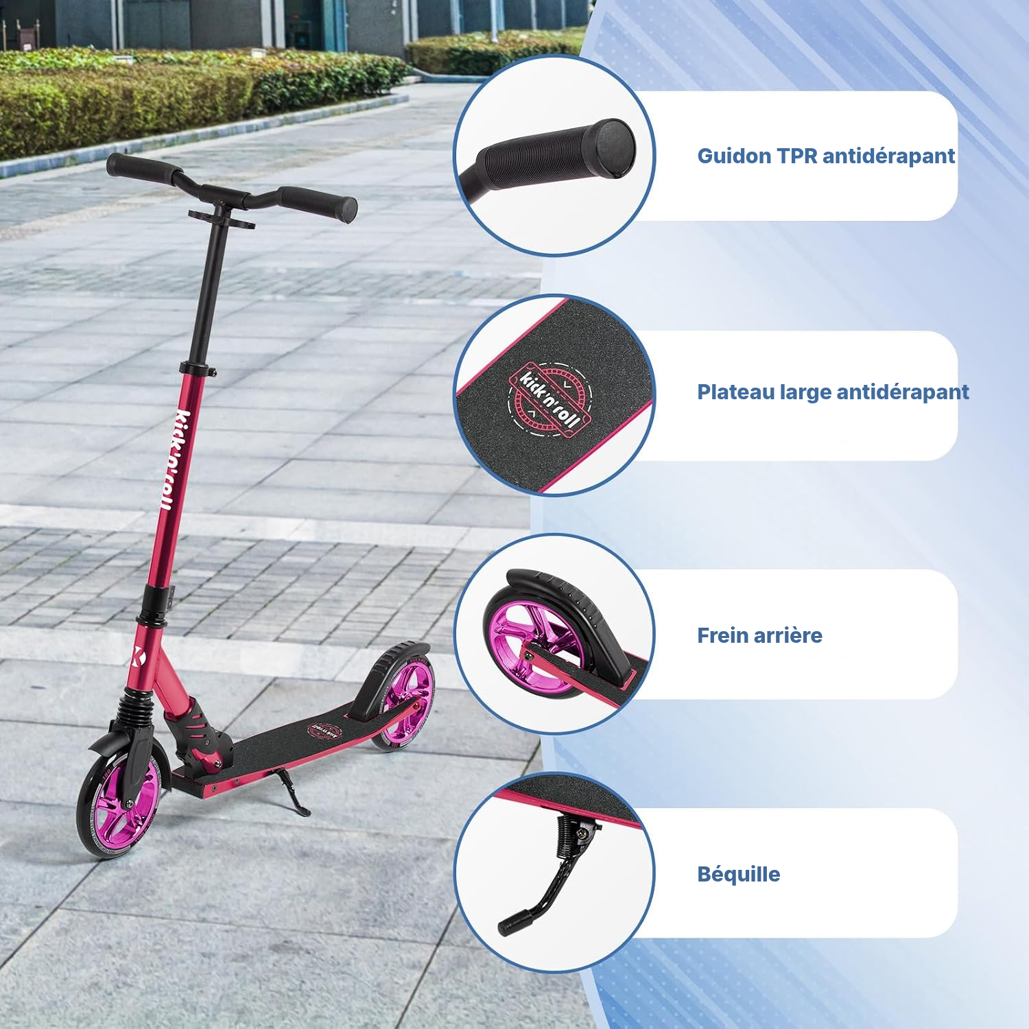 Trottinette pour adulte rose, hauteur 43 cm — 5