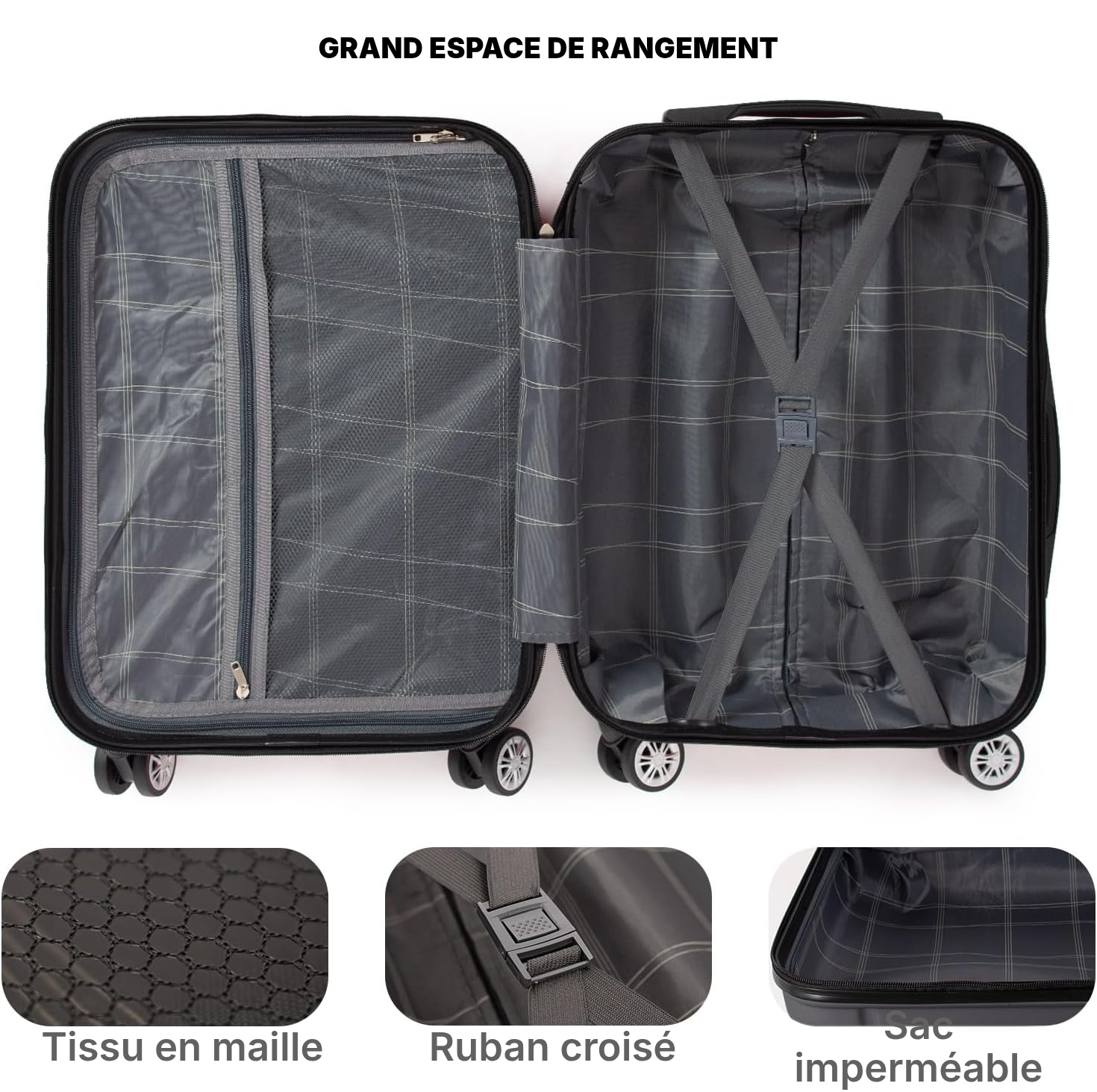 Valise rigide à roulettes gris foncé – 55 × 35 × 22 cm — 2