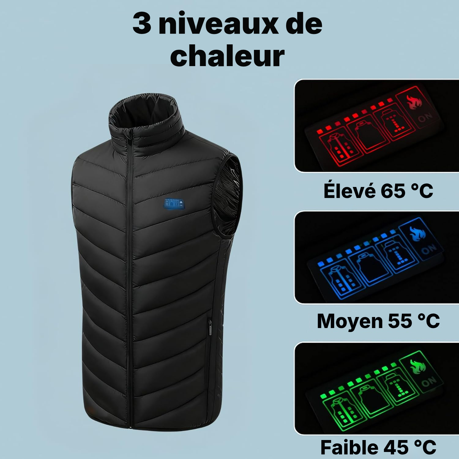 Gilet chauffant très grand, chaleur 21 zones — 3