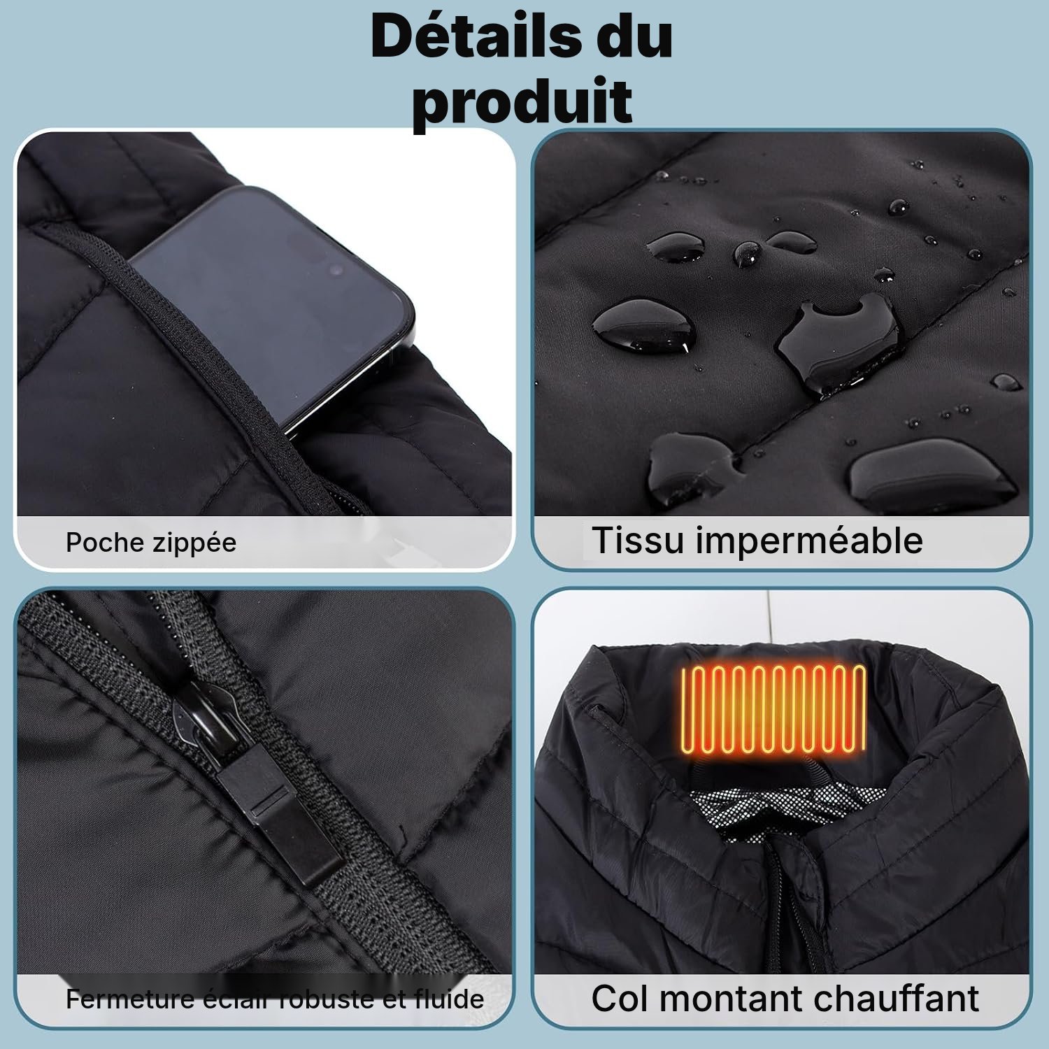 Gilet chauffant très grand, chaleur 21 zones — 4