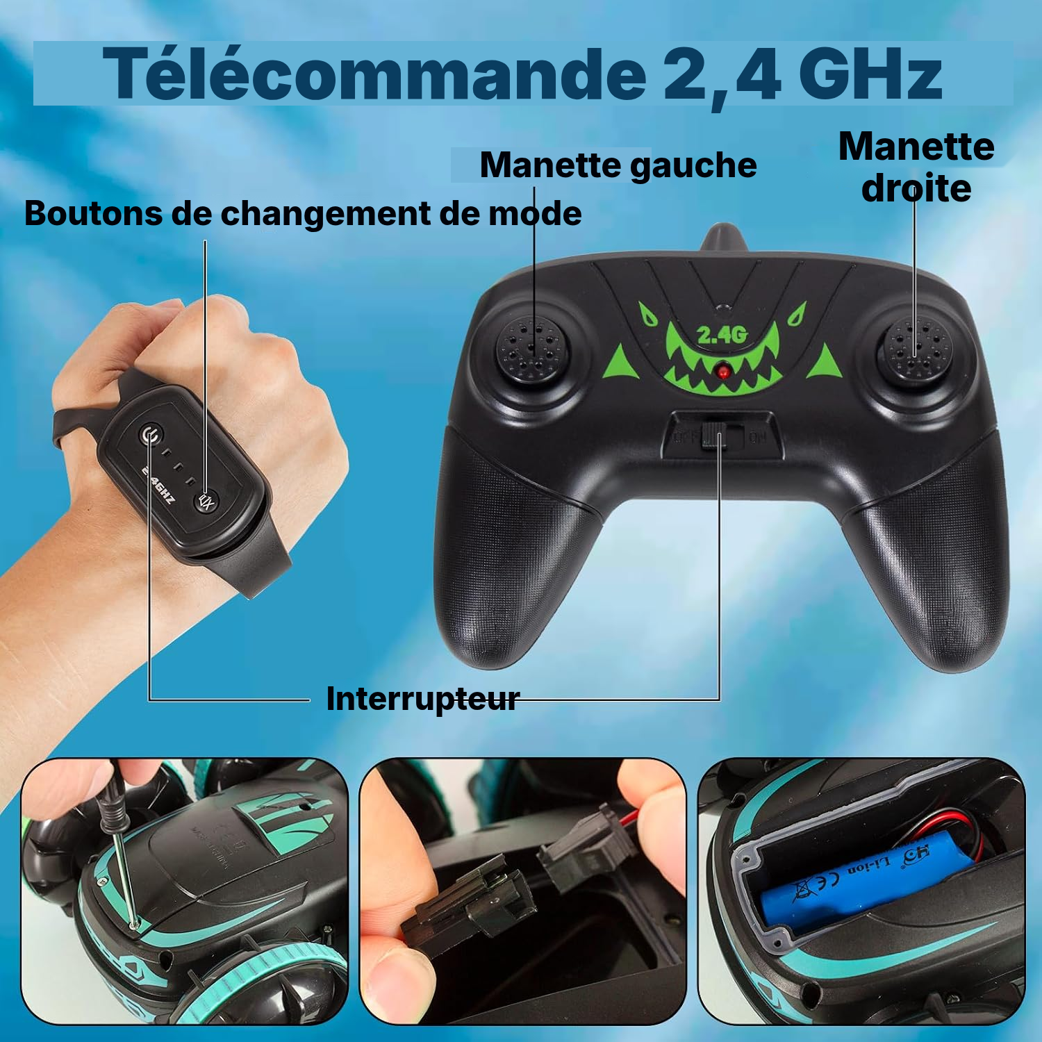 Voiture télécommandée 16 cm bleue – amphibie double — 4
