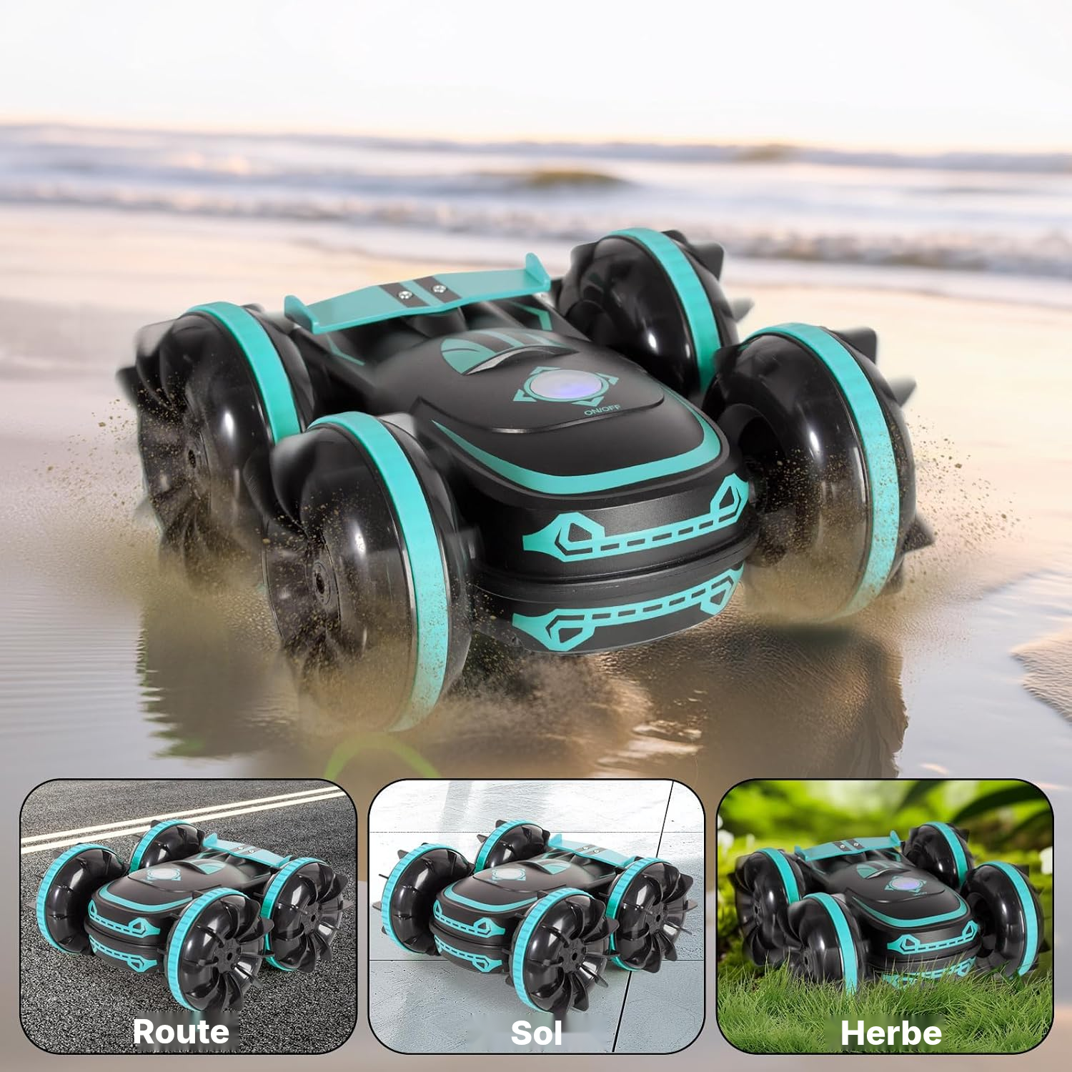 Voiture télécommandée 16 cm bleue – amphibie double — 5