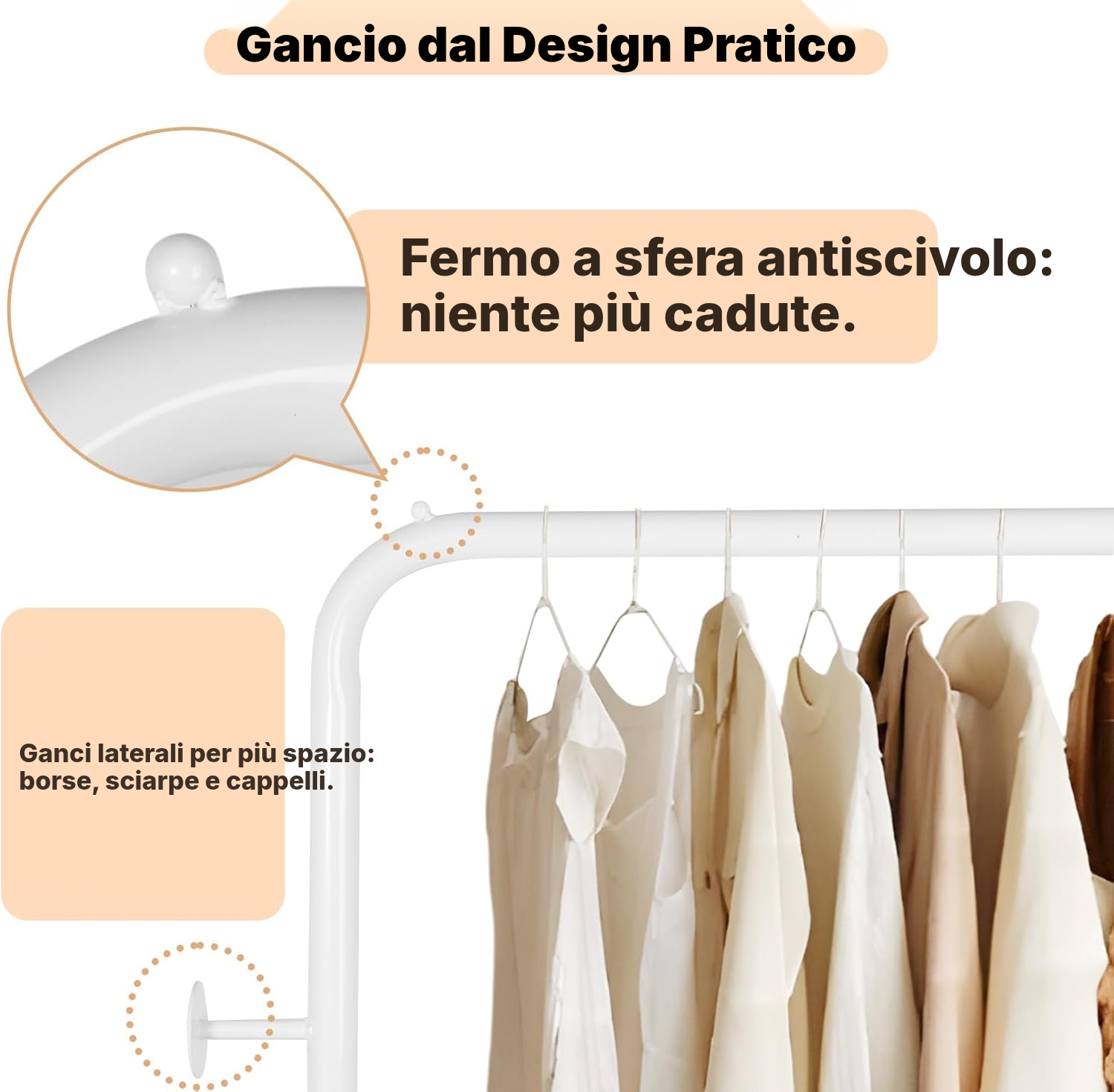 Appendiabiti bianco da terra, stabile e di design — 2