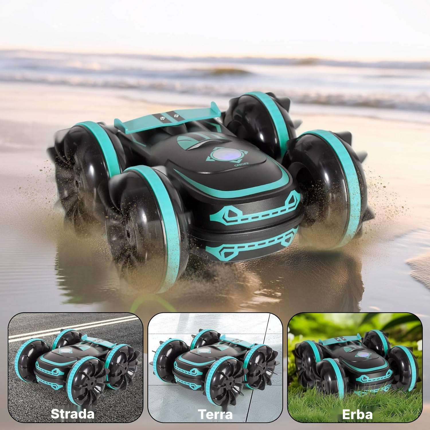Auto RC anfibia blu da 16 cm con doppio comando — 5