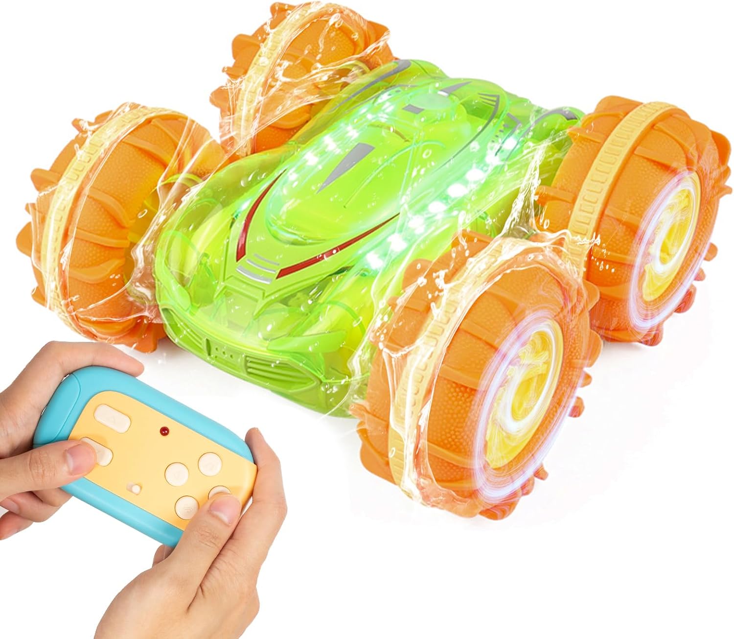 Auto telecomandata anfibia 4WD verde con LED