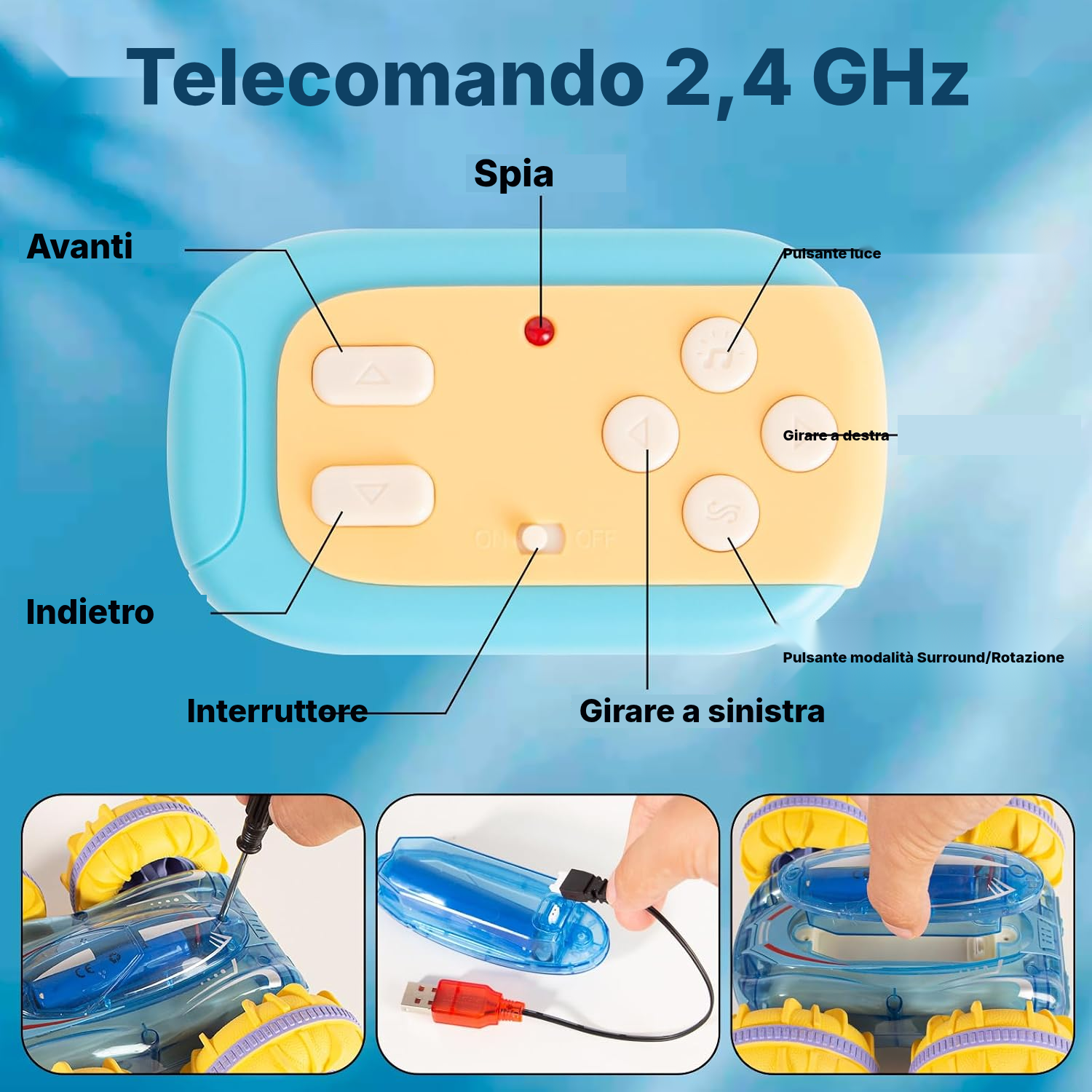 Macchina telecomandata 4WD blu compatta — 4