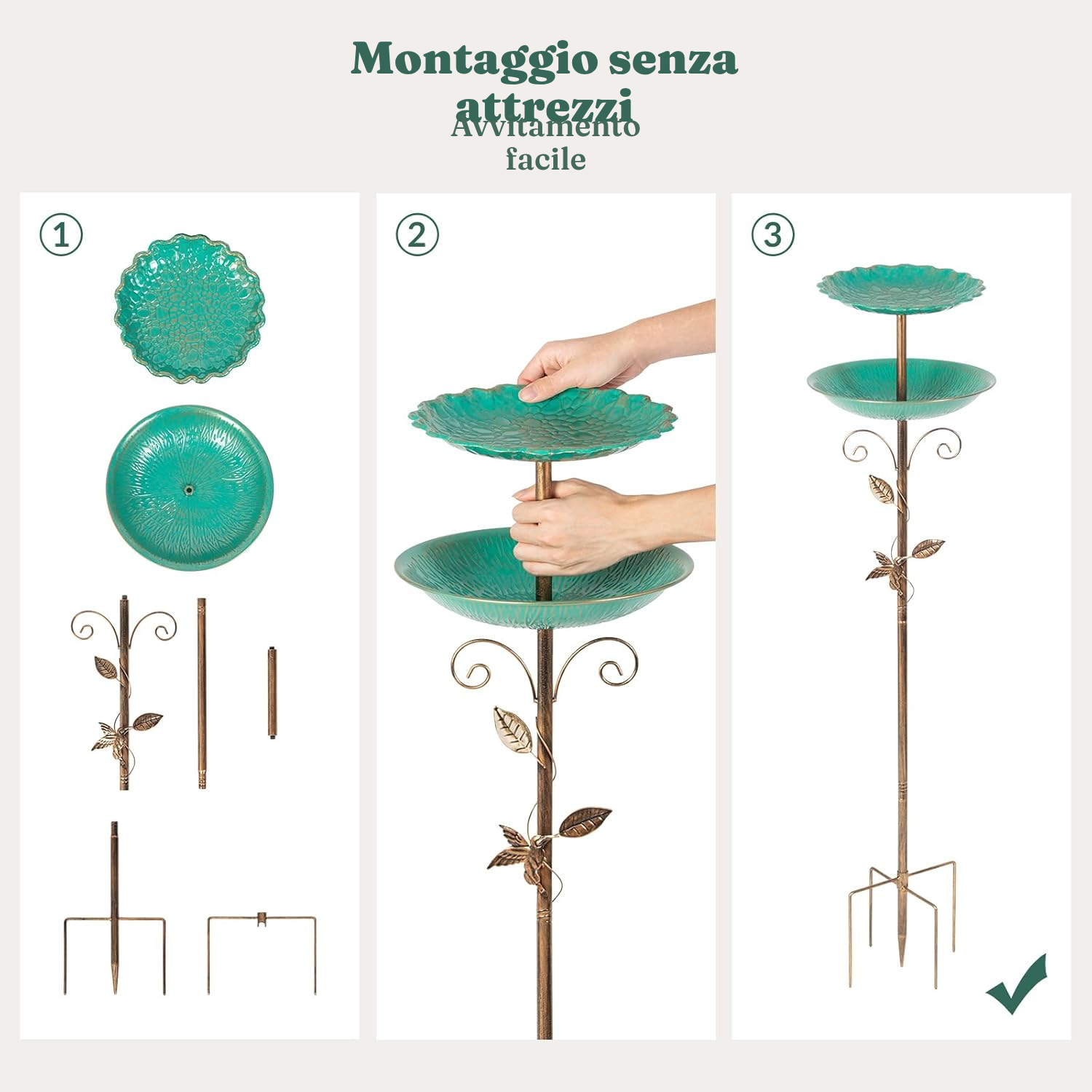 Mangiatoia uccelli 115 cm – 2 ciotole verdi — 4