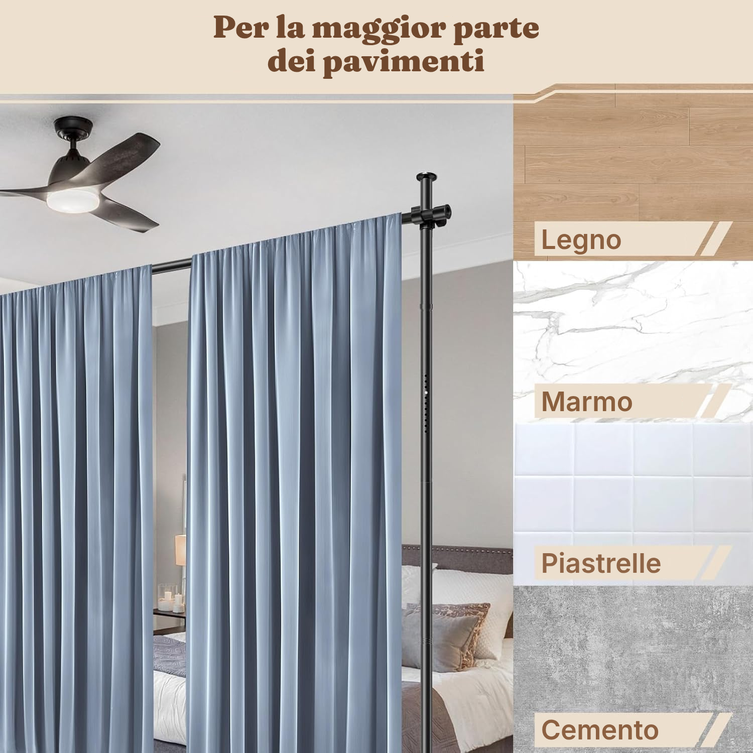 Bastone per tende nero – separa senza forare — 3