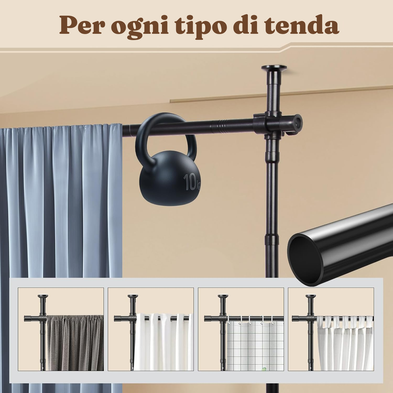Bastone per tende nero – separa senza forare — 4