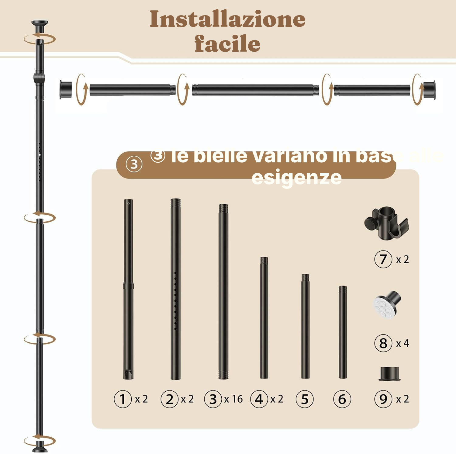 Bastone per tende nero – separa senza forare — 5