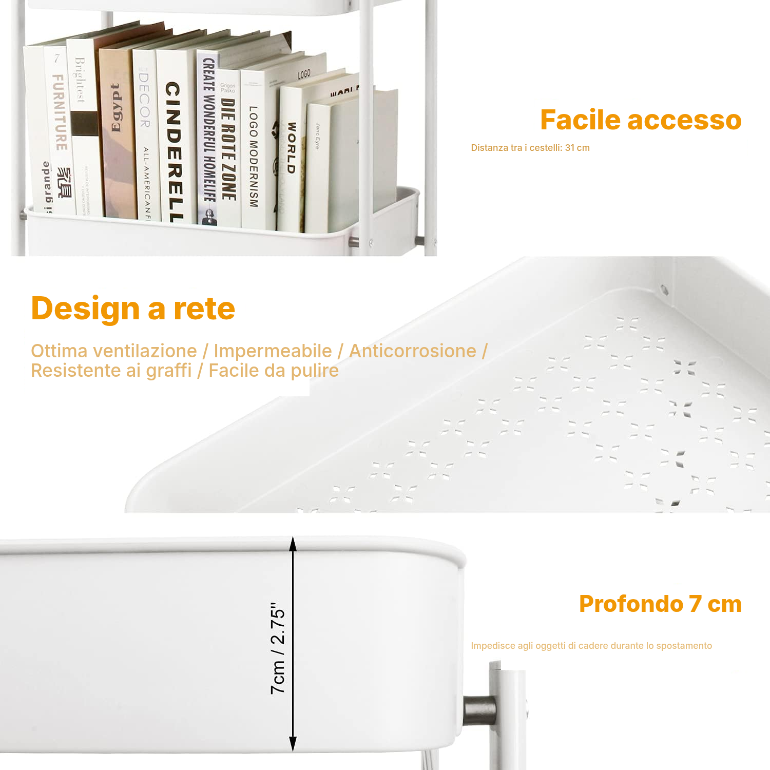 Carrello per cucina pieghevole bianco — 3