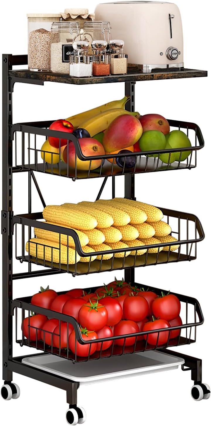 Carrello per cucina: 3 cestelli e piano vintage