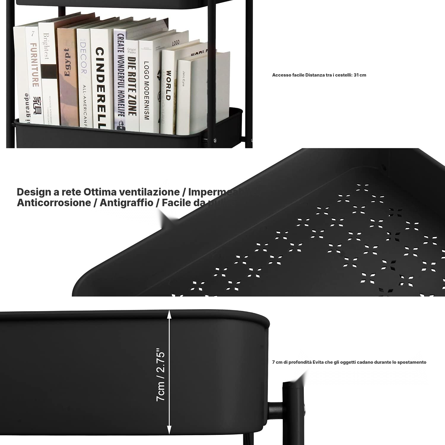 Carrello per cucina pieghevole nero – 3 livelli — 3