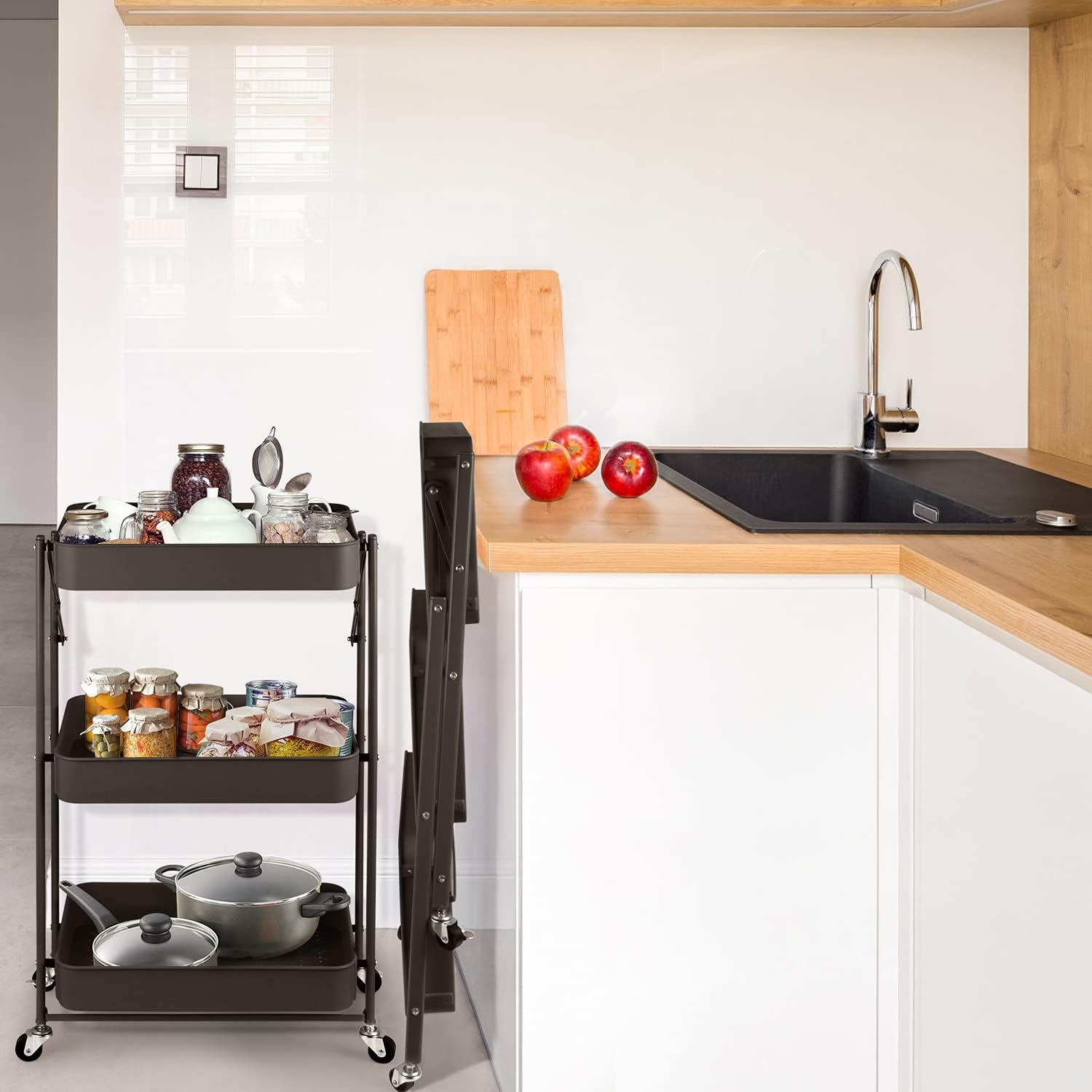 Carrello per cucina pieghevole nero – 3 livelli — 9