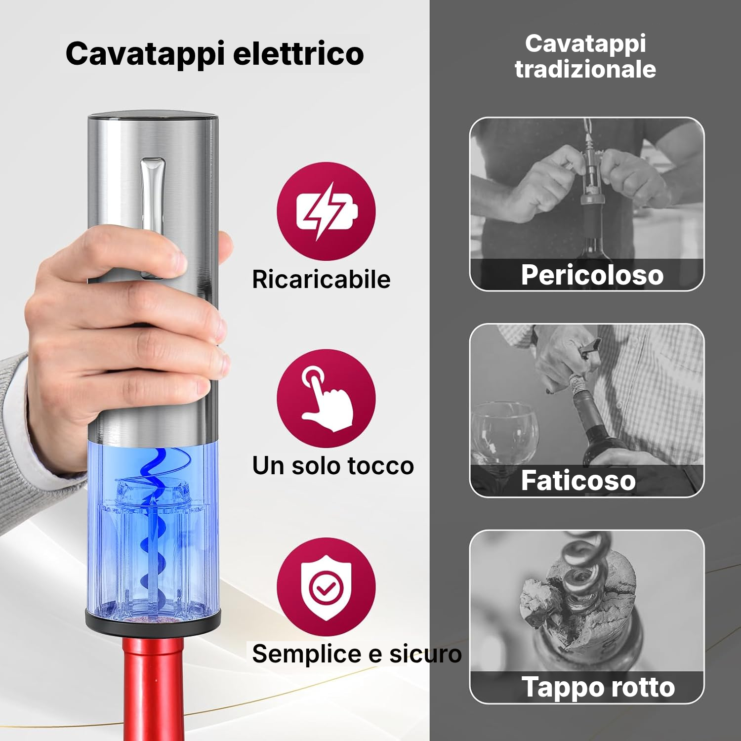 Cavatappi elettrico 4-in-1 argento — 2