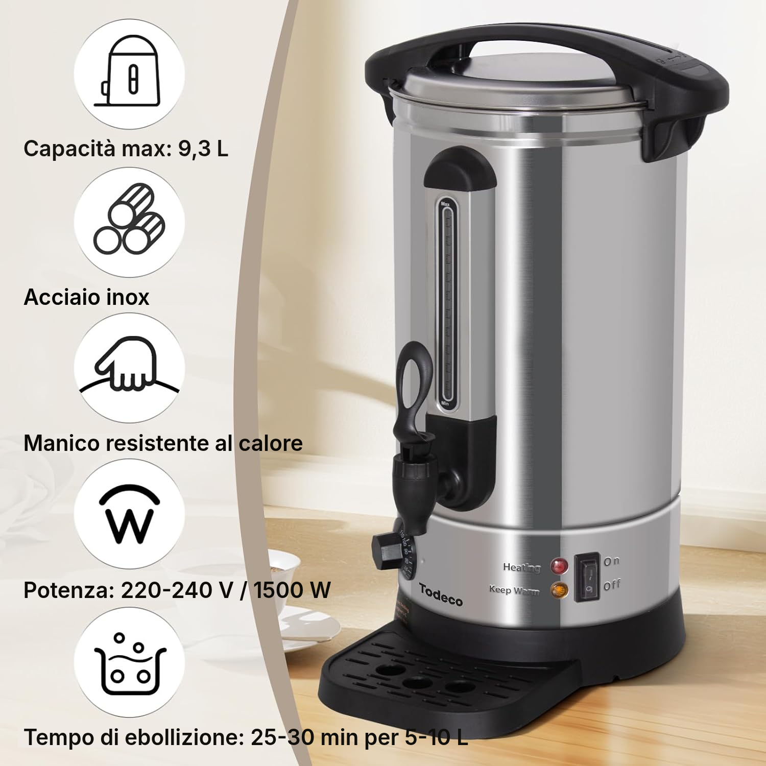 Scaldavino elettrico 9,3 L, parete singola — 2
