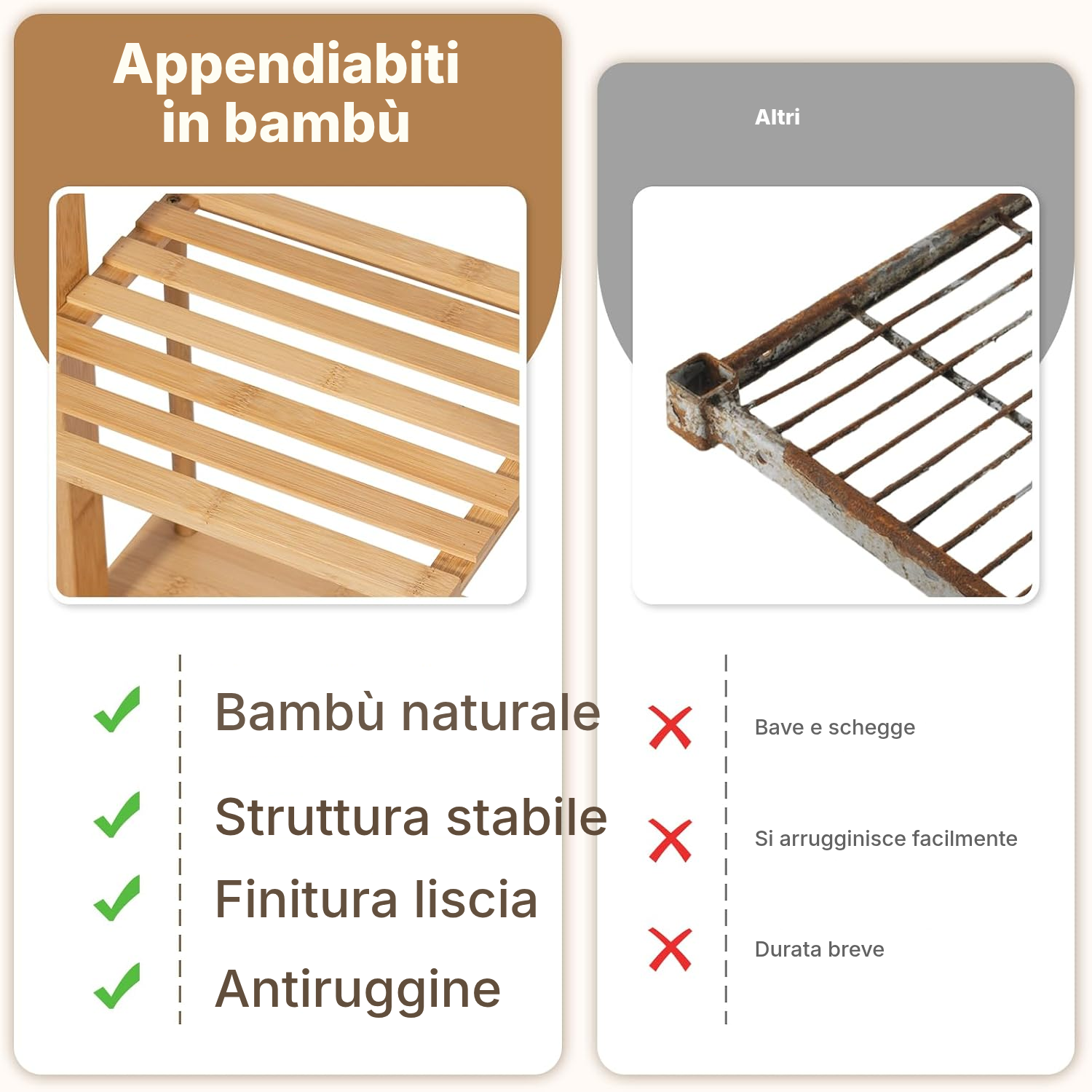 Appendiabiti in bambù con 2 ripiani — 3