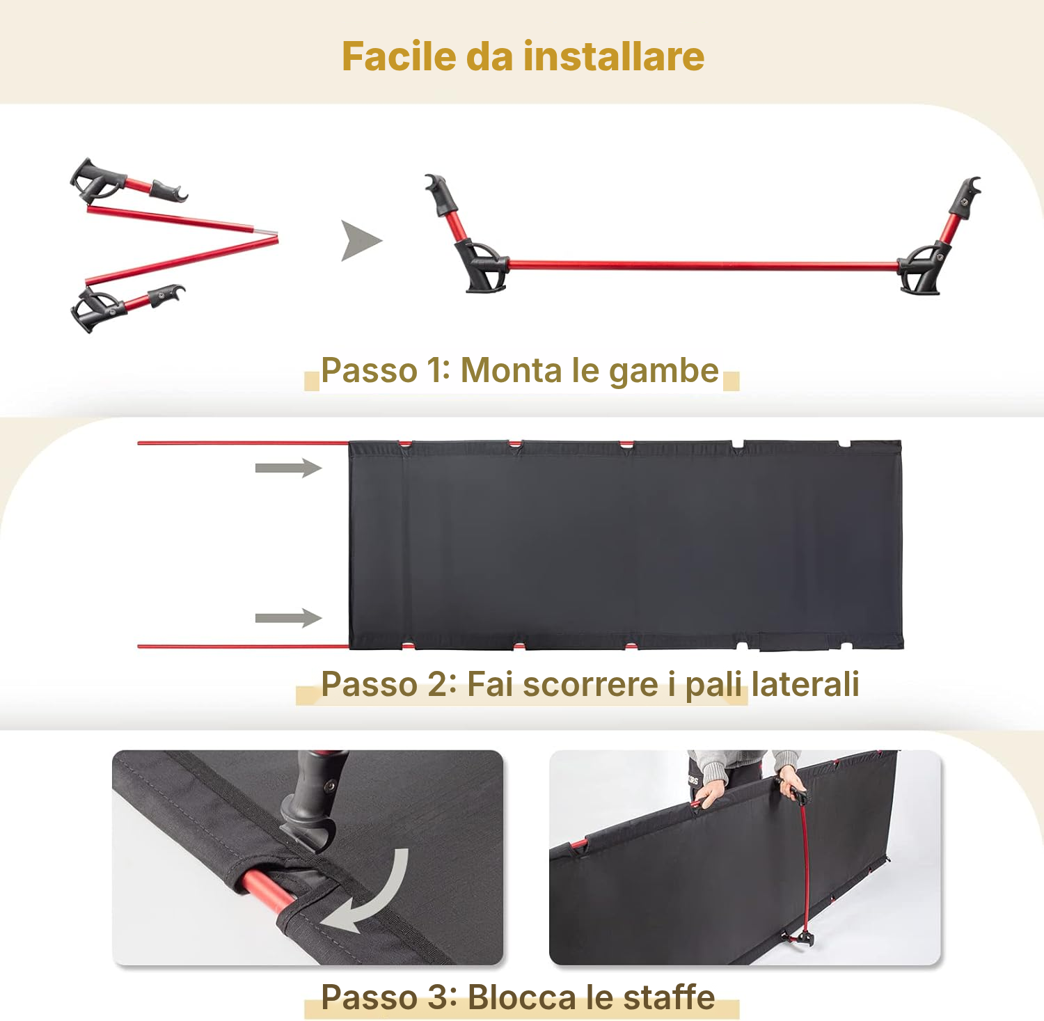 Lettini campeggio: letto pieghevole nero — 4