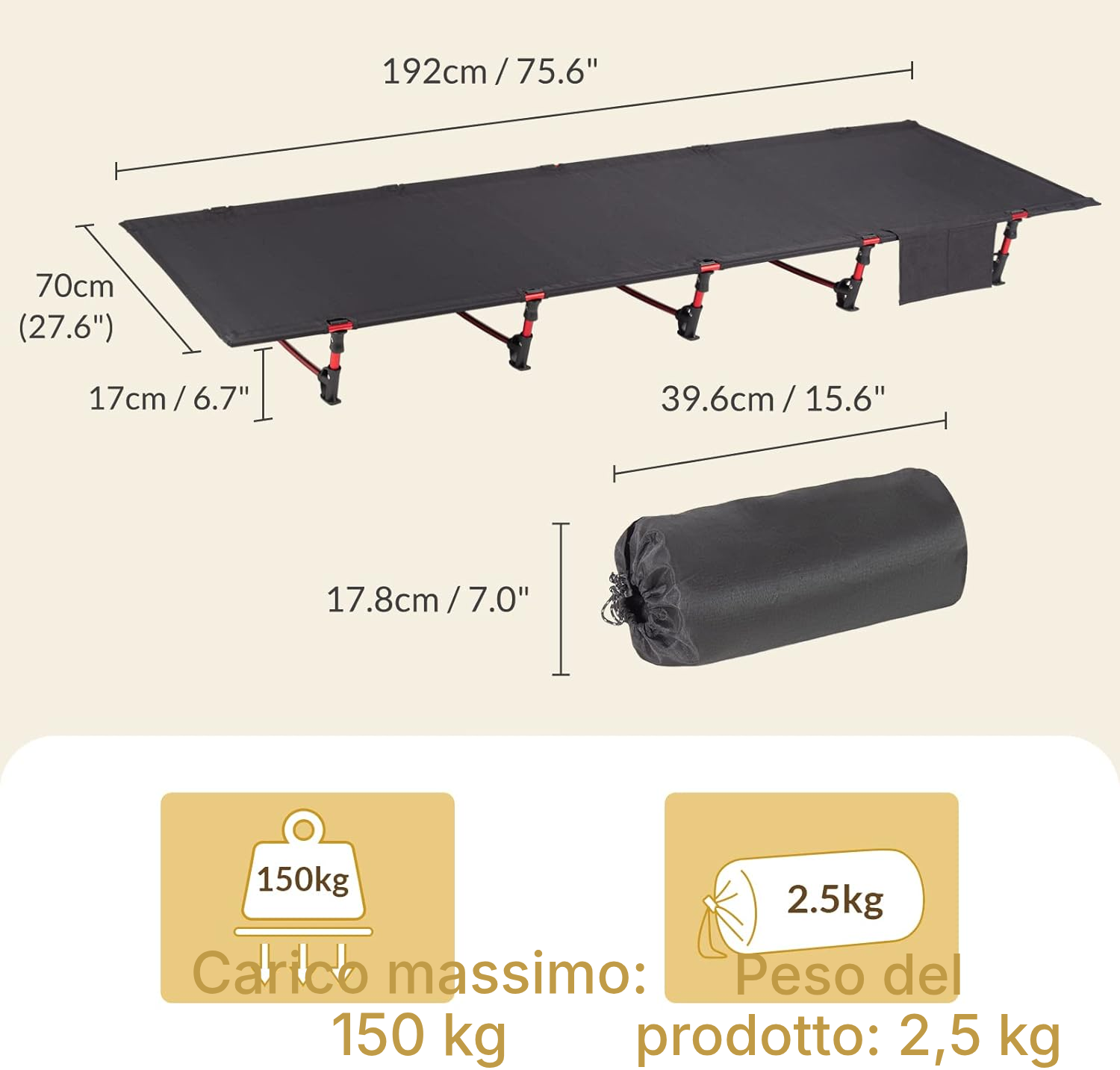 Lettini campeggio: letto pieghevole nero — 5
