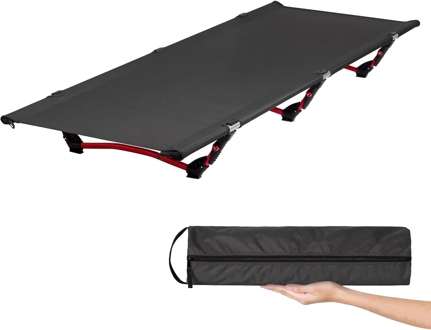 Lettino campeggio nero 190 × 65 cm alluminio 7075