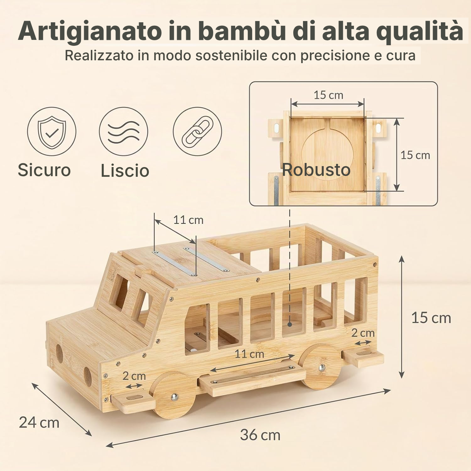 Mensola magnetica Toniebox/Tonies – autobus 3D in bambù, 36 cm — 2