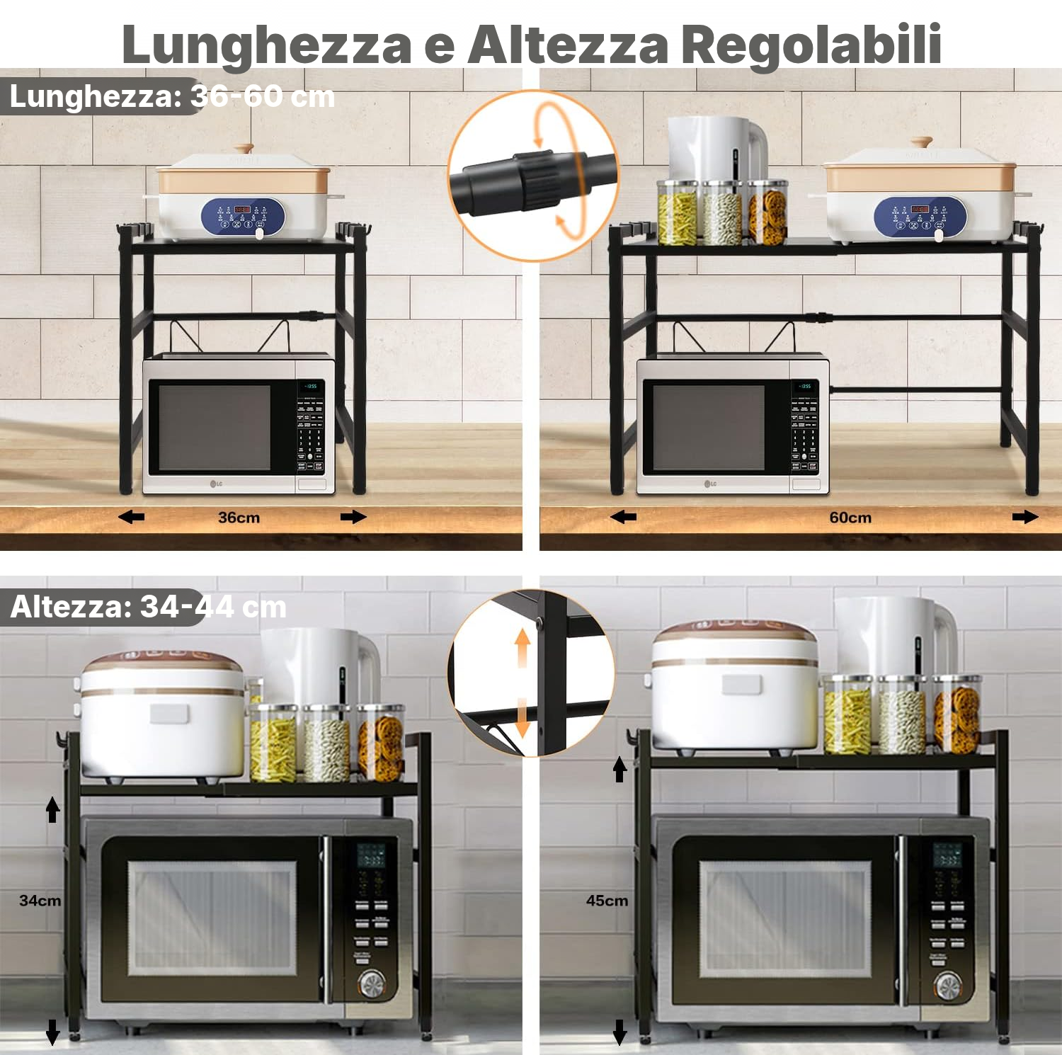 Scaffale cucina per microonde nero estensibile — 2