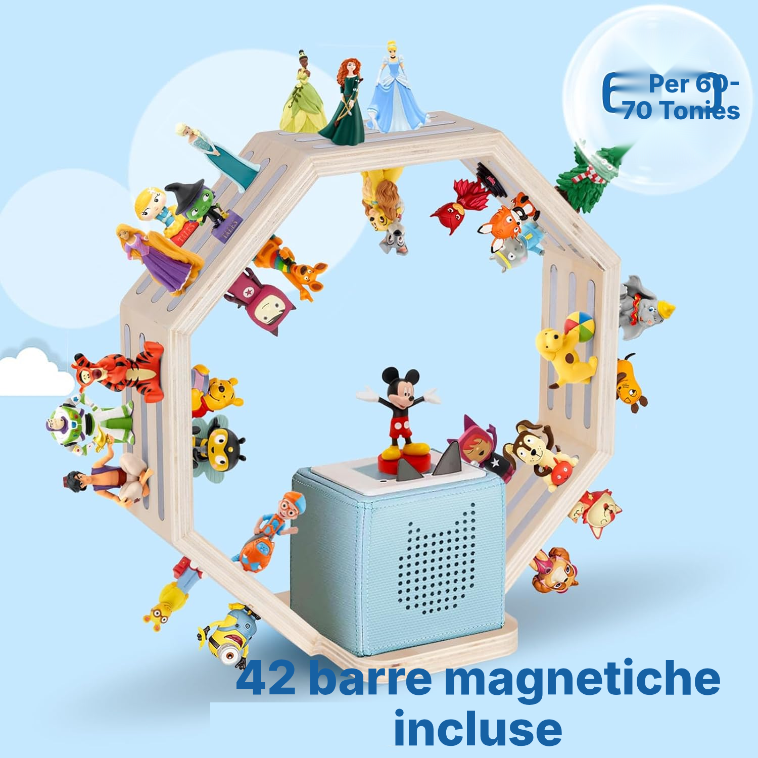 Mensola magnetica per Toniebox/Tonies – ottagono bianco, 35 cm — 2