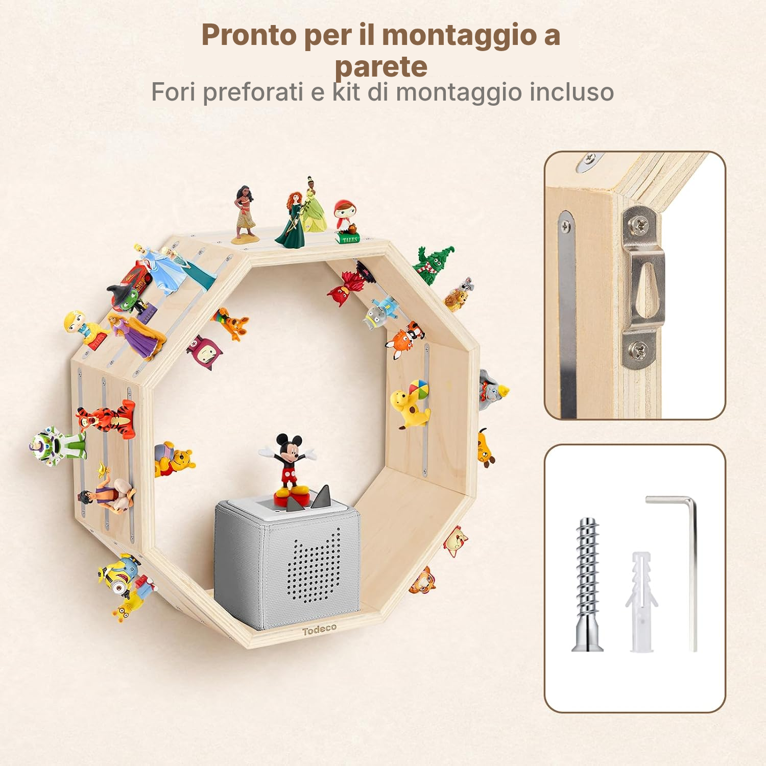 Mensola magnetica per Toniebox/Tonies – ottagono grigio, 40 cm — 6