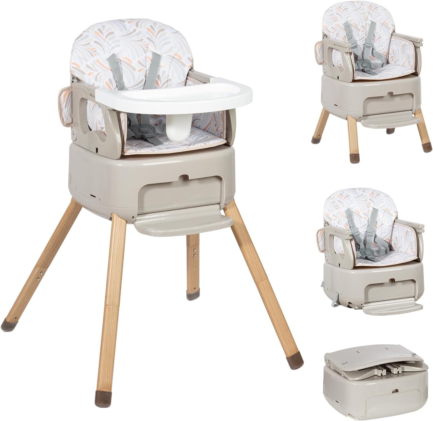 Seggiolone pappa portatile 4 in 1 grigio con rialzo
