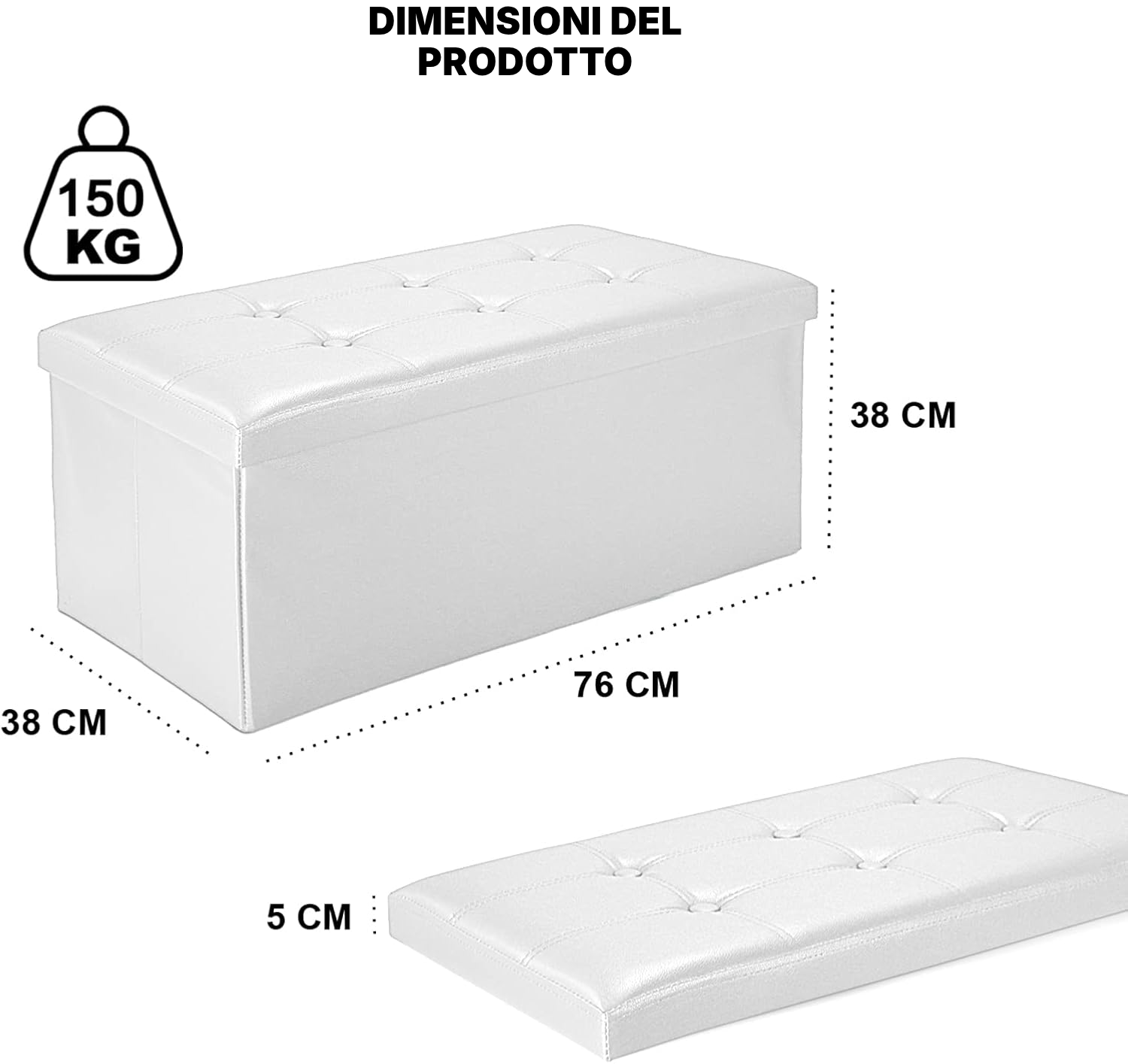 Pouf con contenitore pieghevole bianco — 2