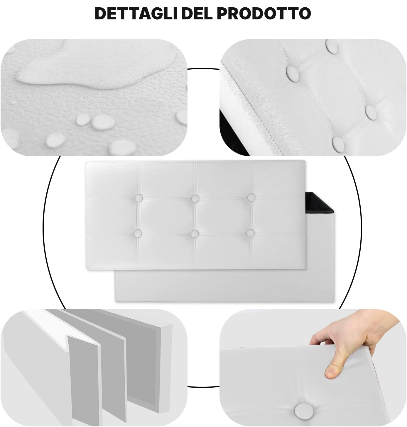 Pouf con contenitore pieghevole bianco — 3