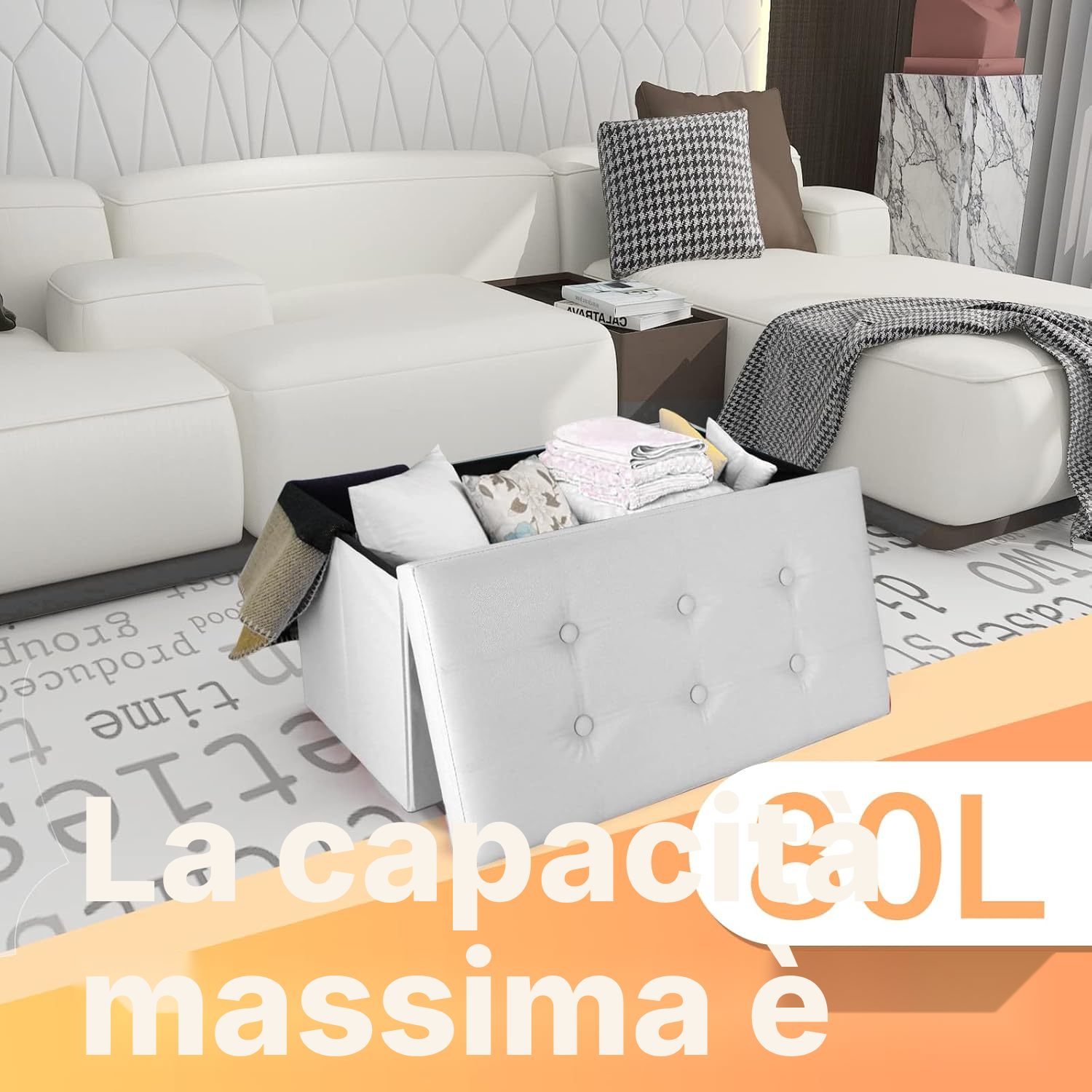 Pouf con contenitore pieghevole bianco — 5