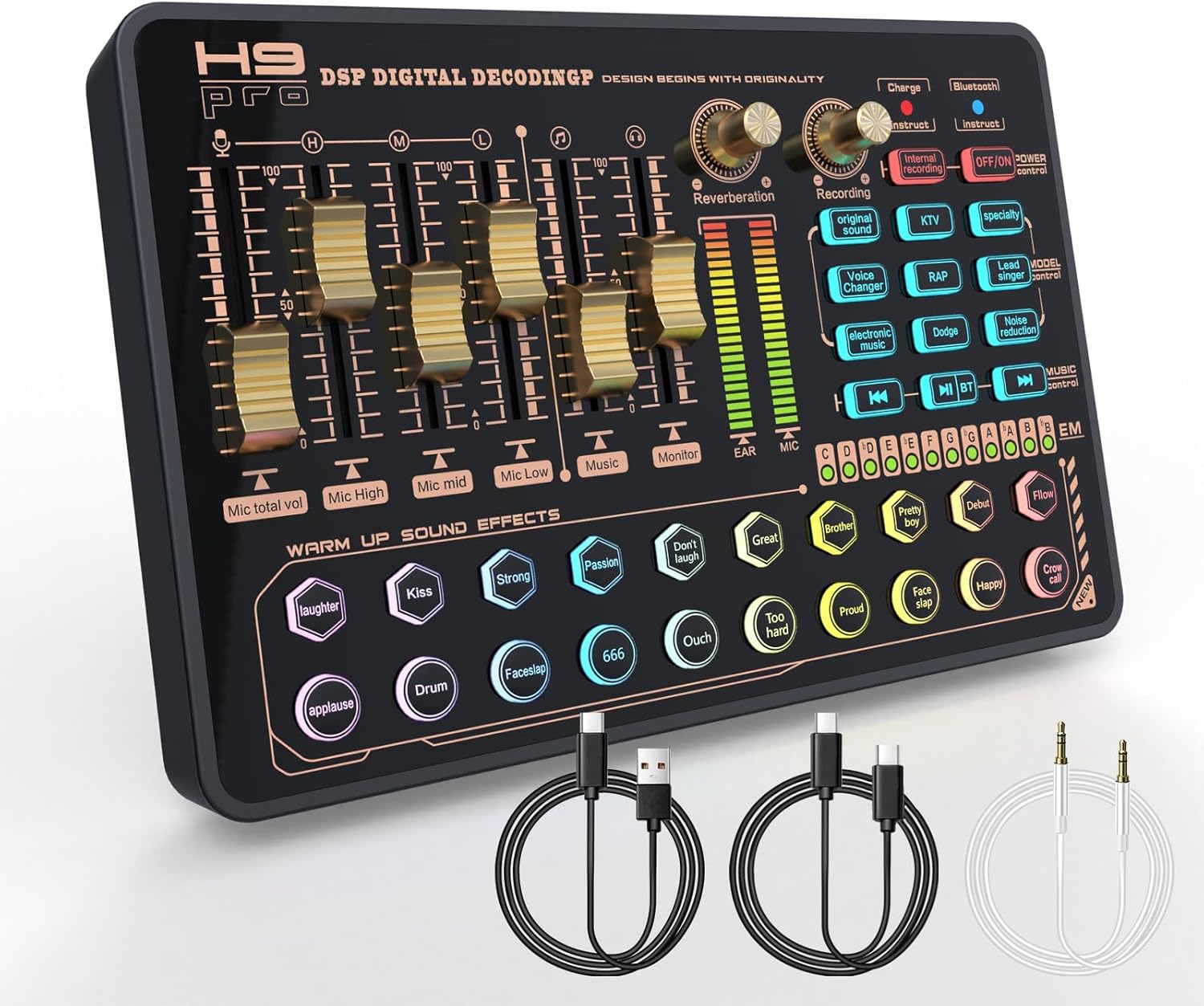 Mixer audio nero Bluetooth 5.0 con scheda audio