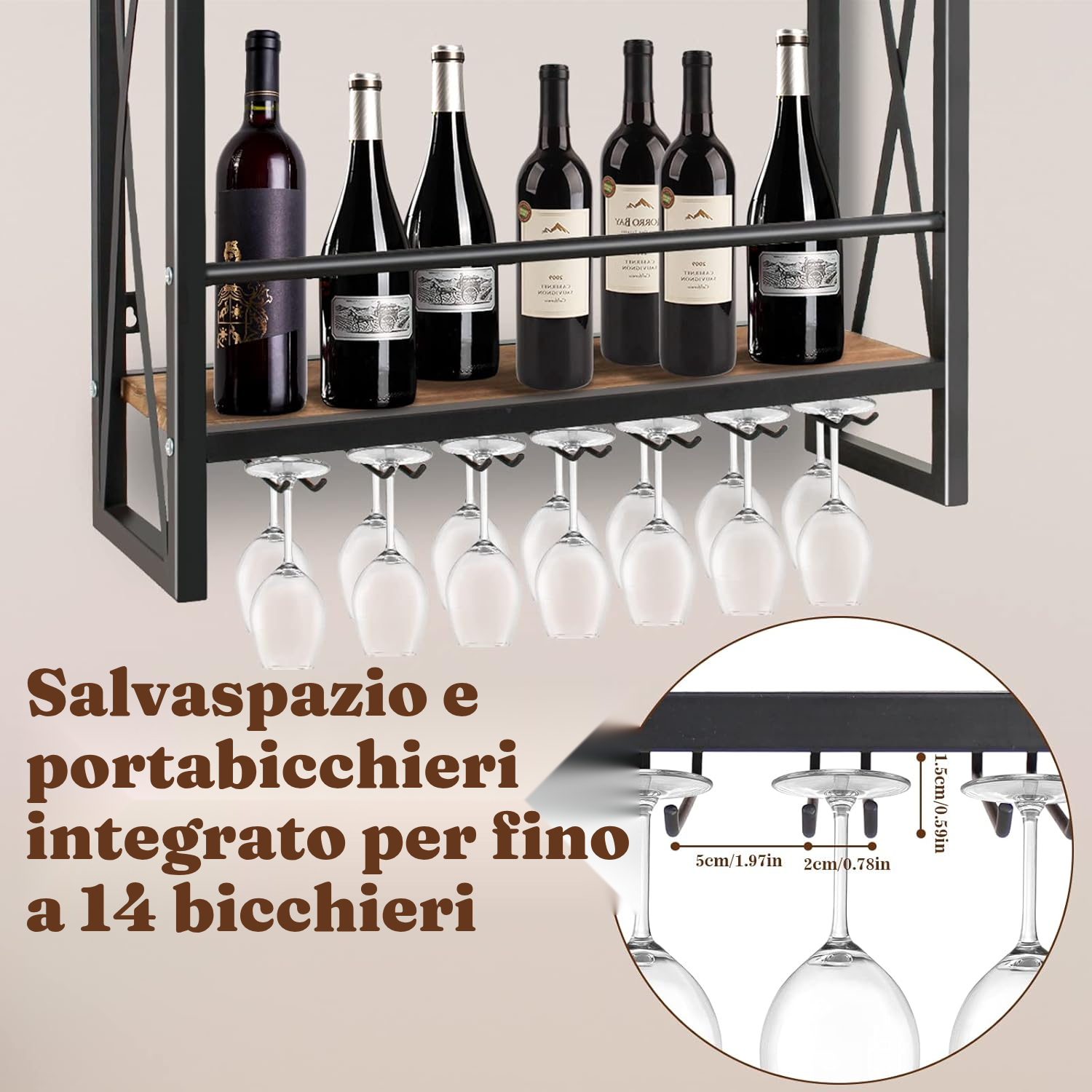 Porta bottiglie vino: scaffale a parete nero — 3