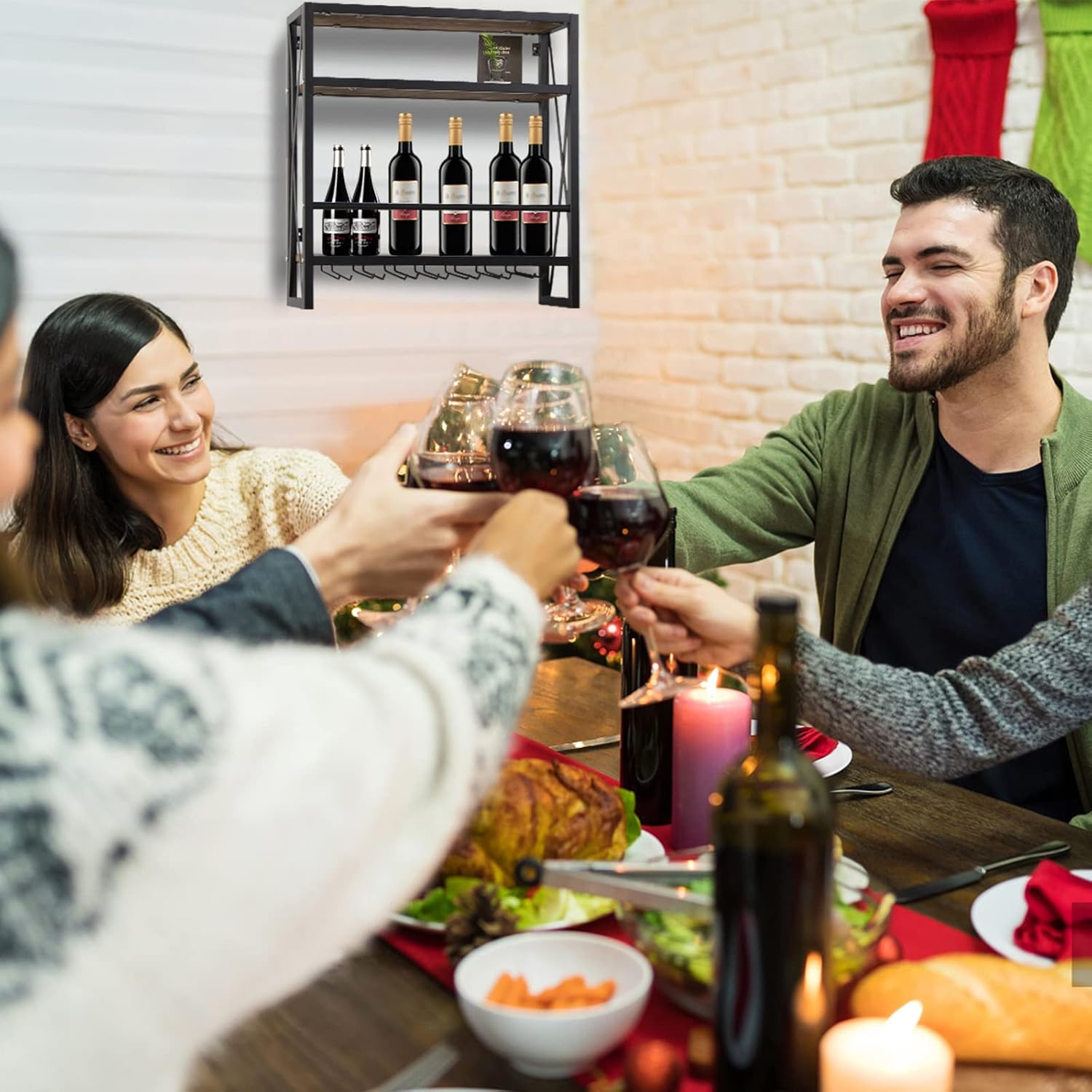 Porta bottiglie vino: scaffale a parete nero — 6