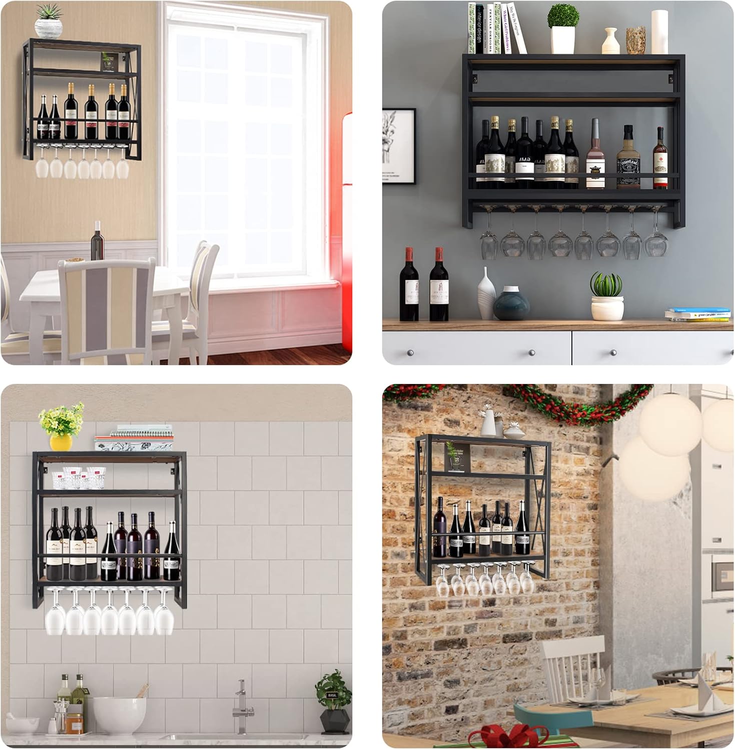 Porta bottiglie vino: scaffale a parete nero — 4