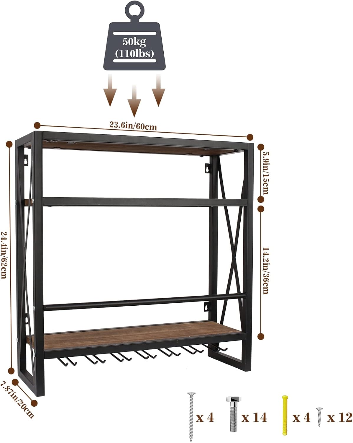 Porta bottiglie vino: scaffale a parete nero — 5