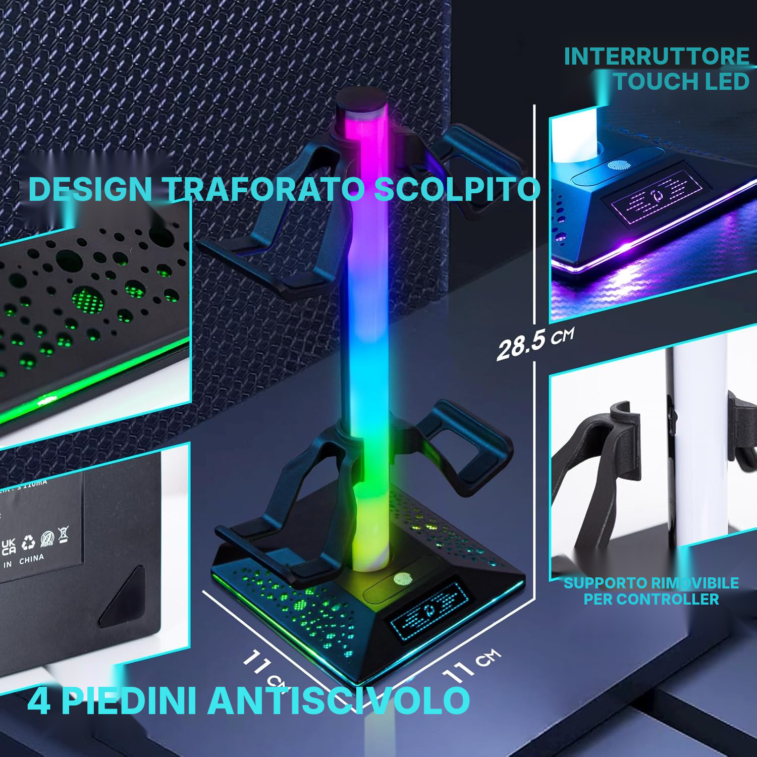 Porta cuffie RGB per gaming organizzato — 4
