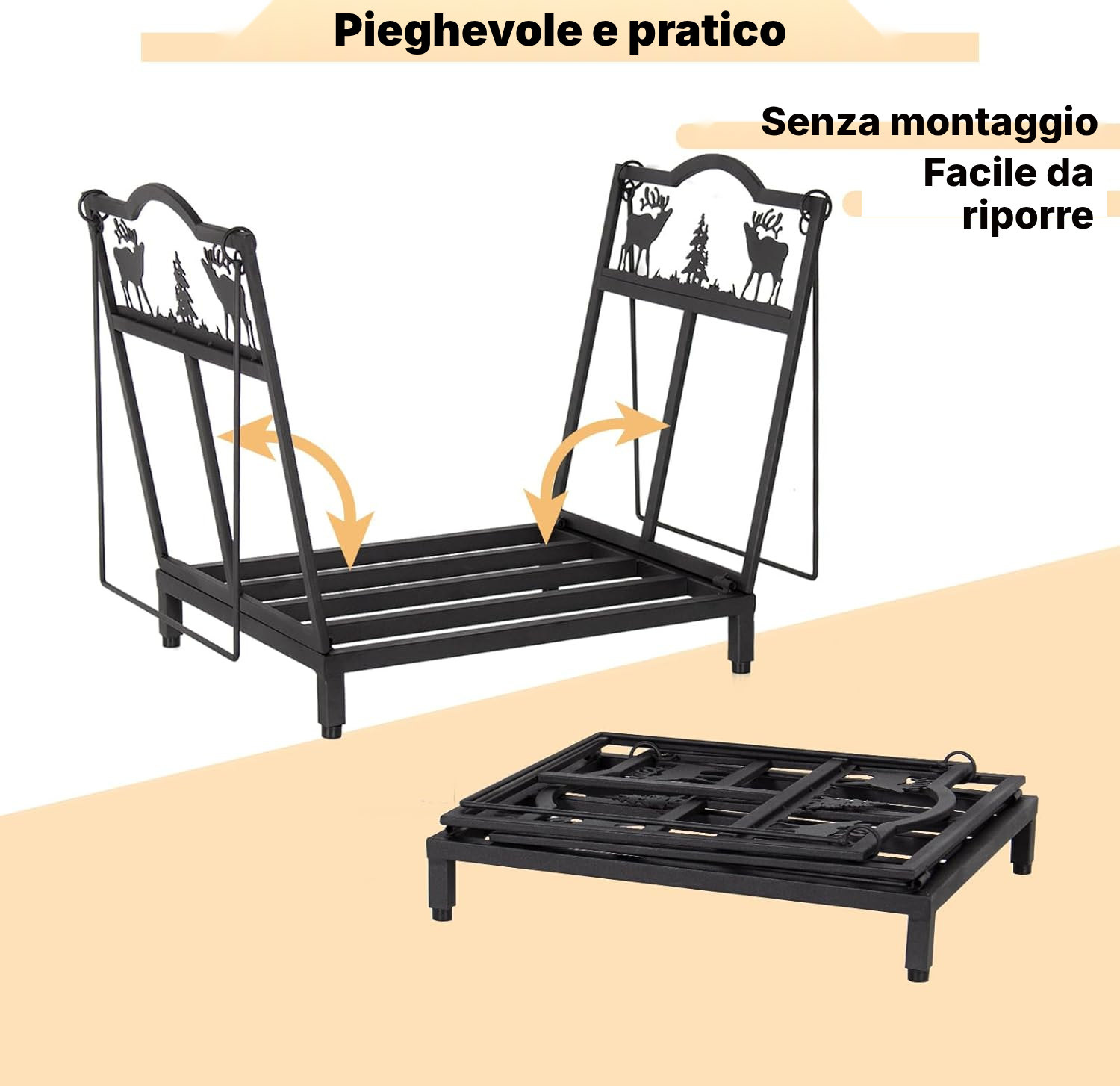 Porta legna pieghevole compatto — 40 × 38 × 32 cm — 4