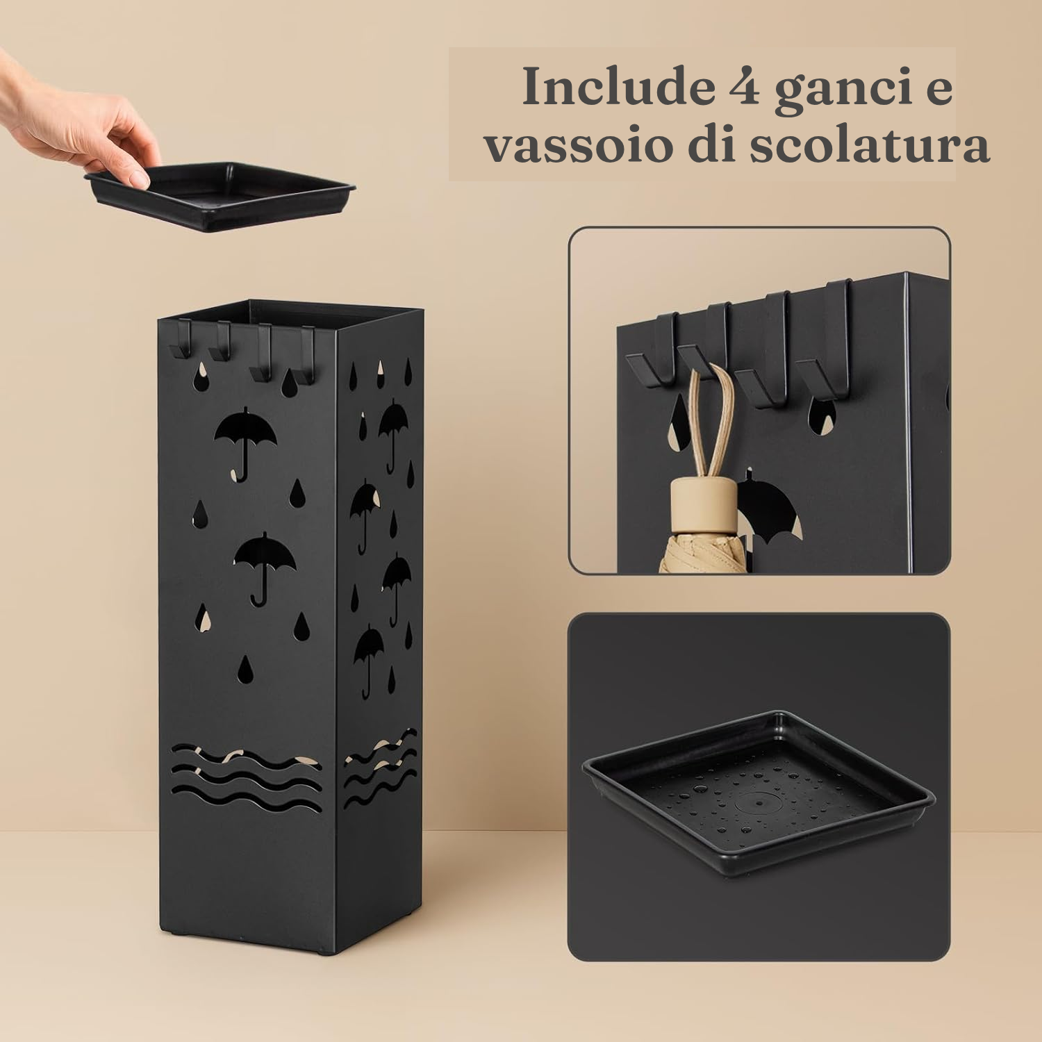 Portaombrelli in metallo con motivo, 49 cm — 4